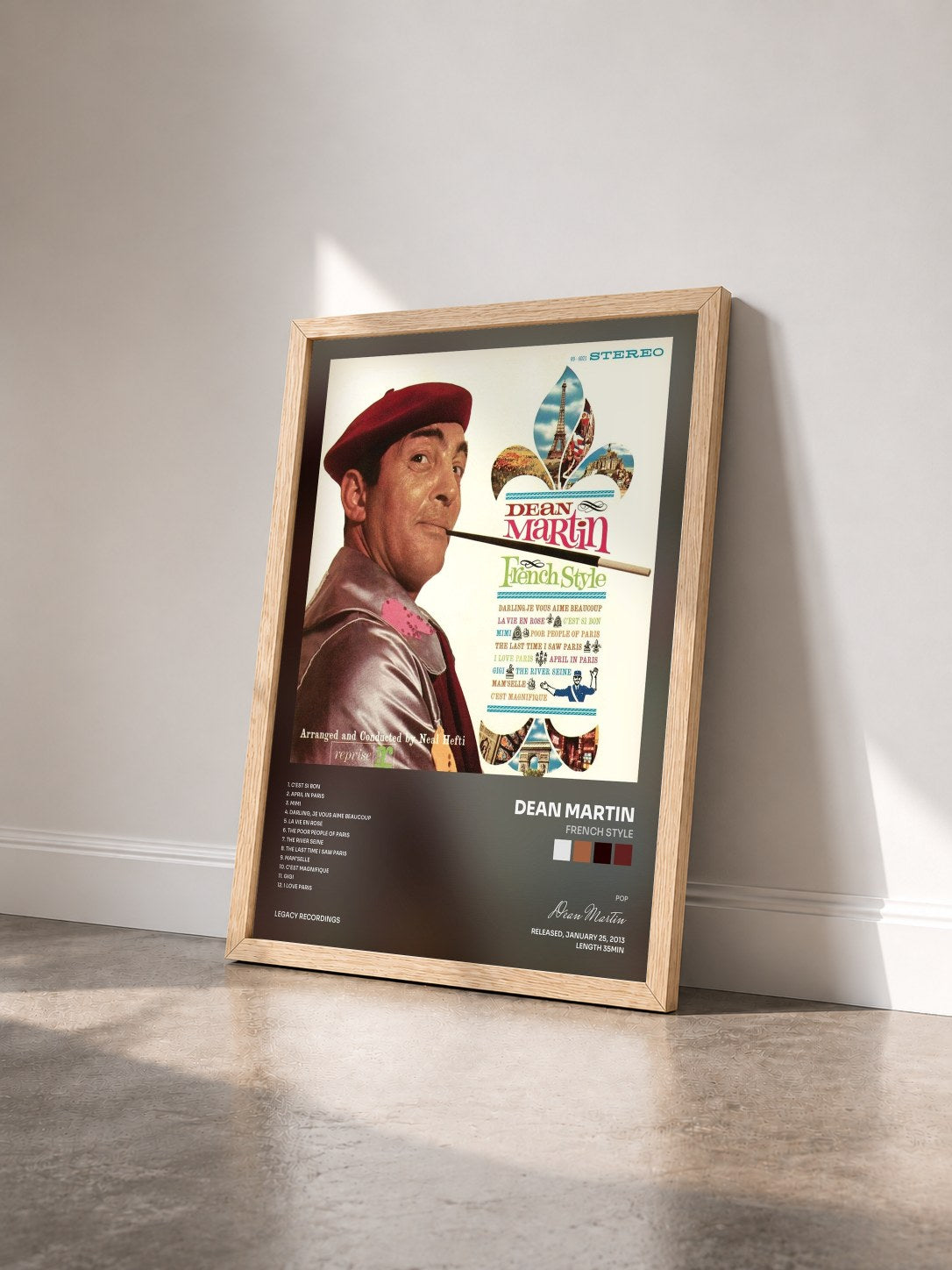 #bois Tableau de l'album French Style de Dean Martin vu de trois quarts, cadre en bois brut