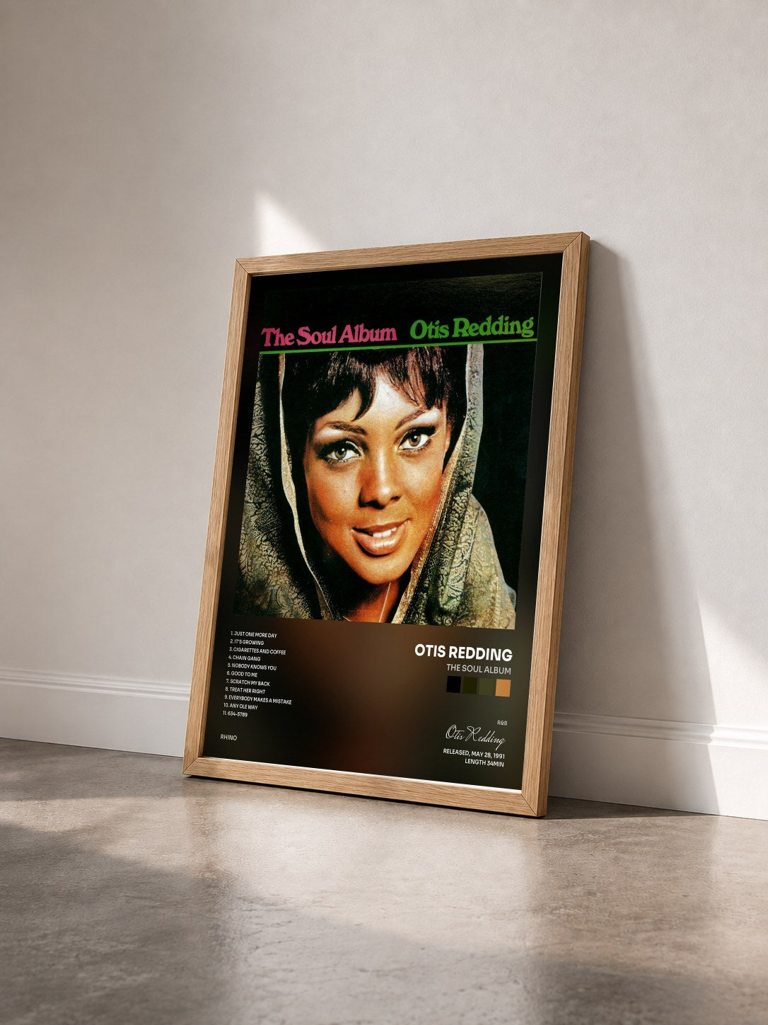 #bois Tableau de l'album The Soul Album de Otis Redding vu de trois quarts, cadre en bois brut