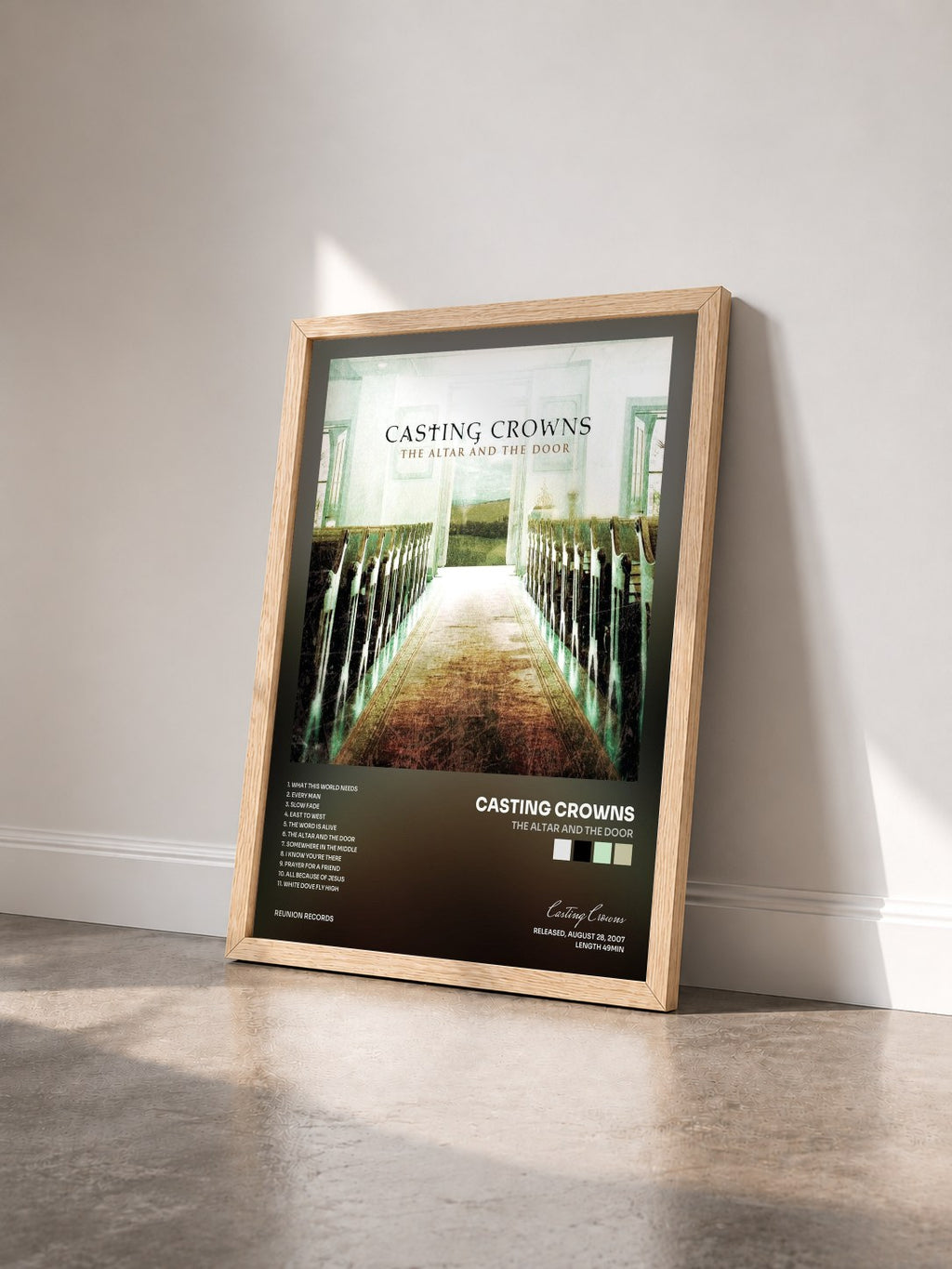 #bois Tableau de l'album The Altar and The Door de Casting Crowns vu de trois quarts, cadre en bois brut