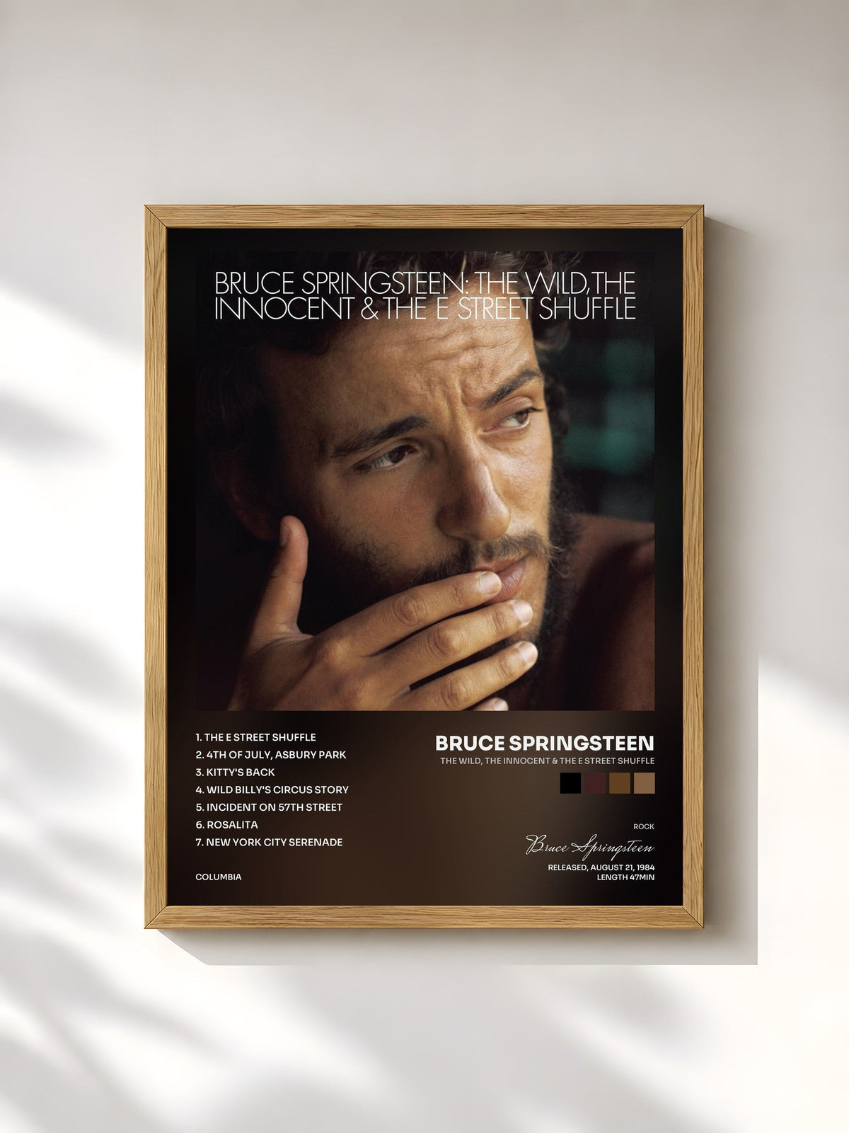#bois Tableau de l'album The Wild, the Innocent & The E Street Shuffle de Bruce Springsteen, cadre en bois brut, imprimé et encadré en France