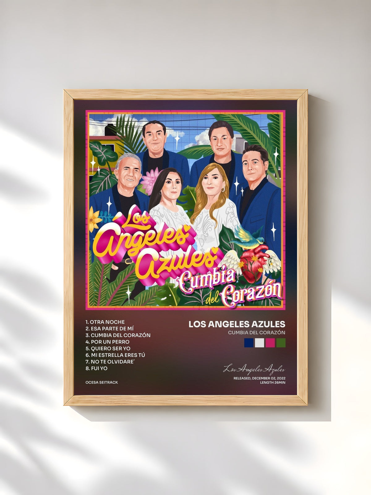 #bois Tableau de l'album Cumbia del Corazón de Los Angeles Azules, cadre en bois brut, imprimé et encadré en France