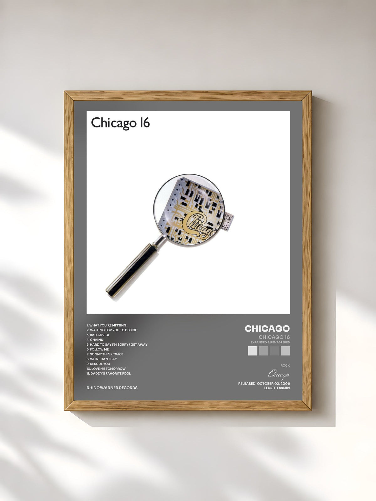 #bois Tableau de l'album Chicago 16 (Expanded & Remastered) de Chicago, cadre en bois brut, imprimé et encadré en France