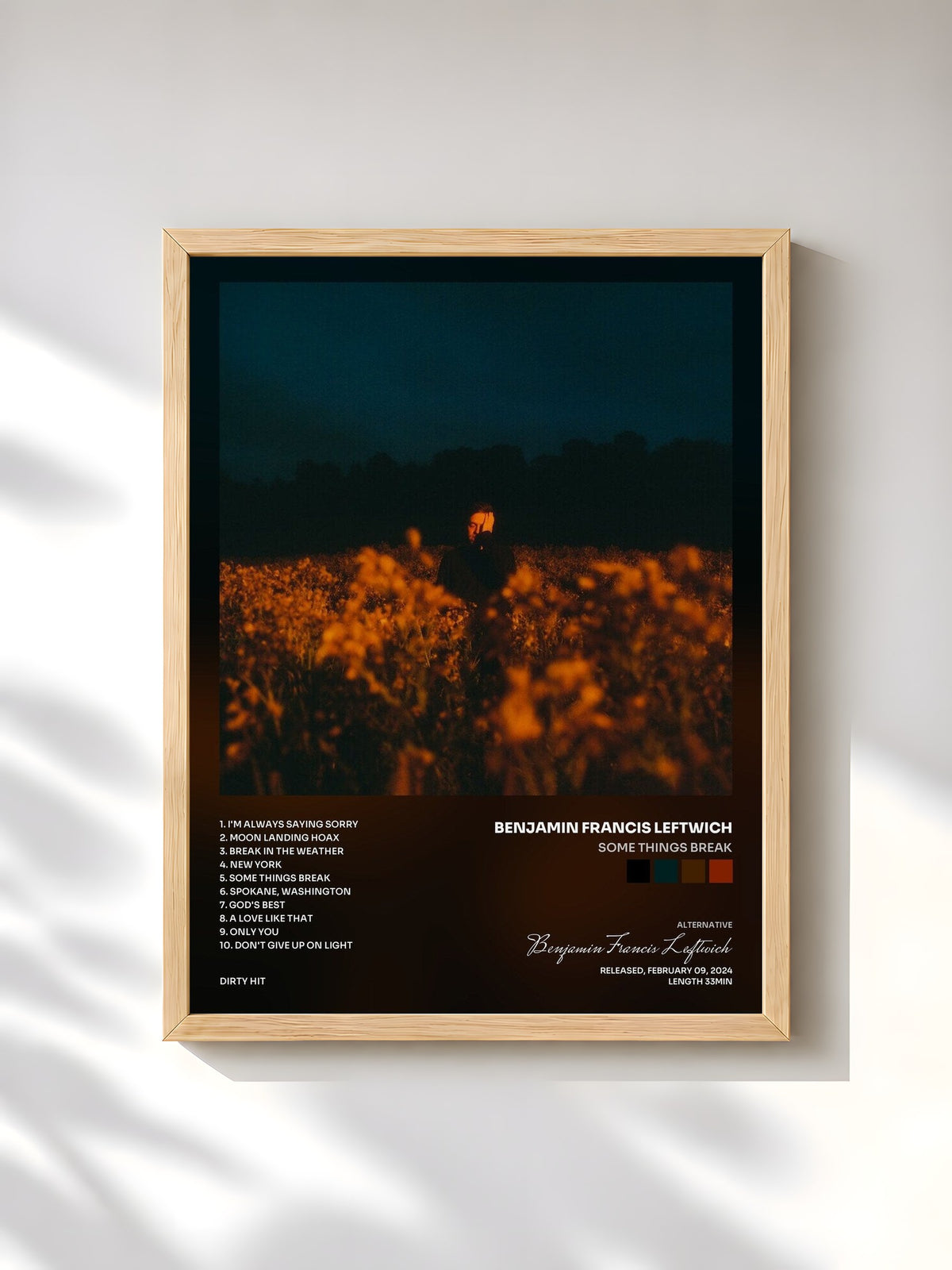 #bois Tableau de l'album Some Things Break de Benjamin Francis Leftwich, cadre en bois brut, imprimé et encadré en France