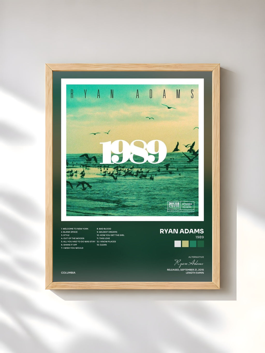 #bois Tableau de l'album 1989 de Ryan Adams, cadre en bois brut, imprimé et encadré en France
