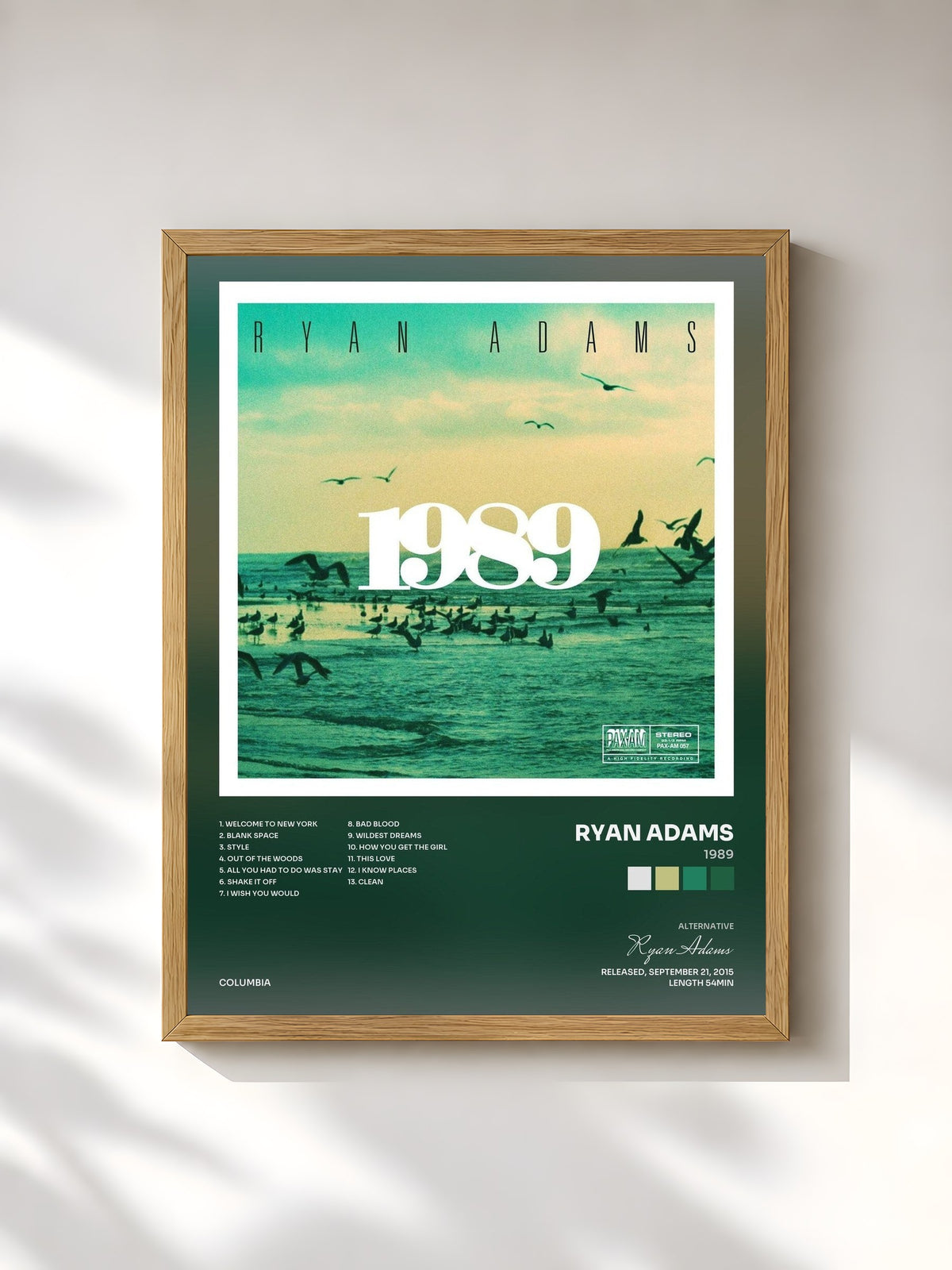 #bois Tableau de l'album 1989 de Ryan Adams, cadre en bois brut, imprimé et encadré en France