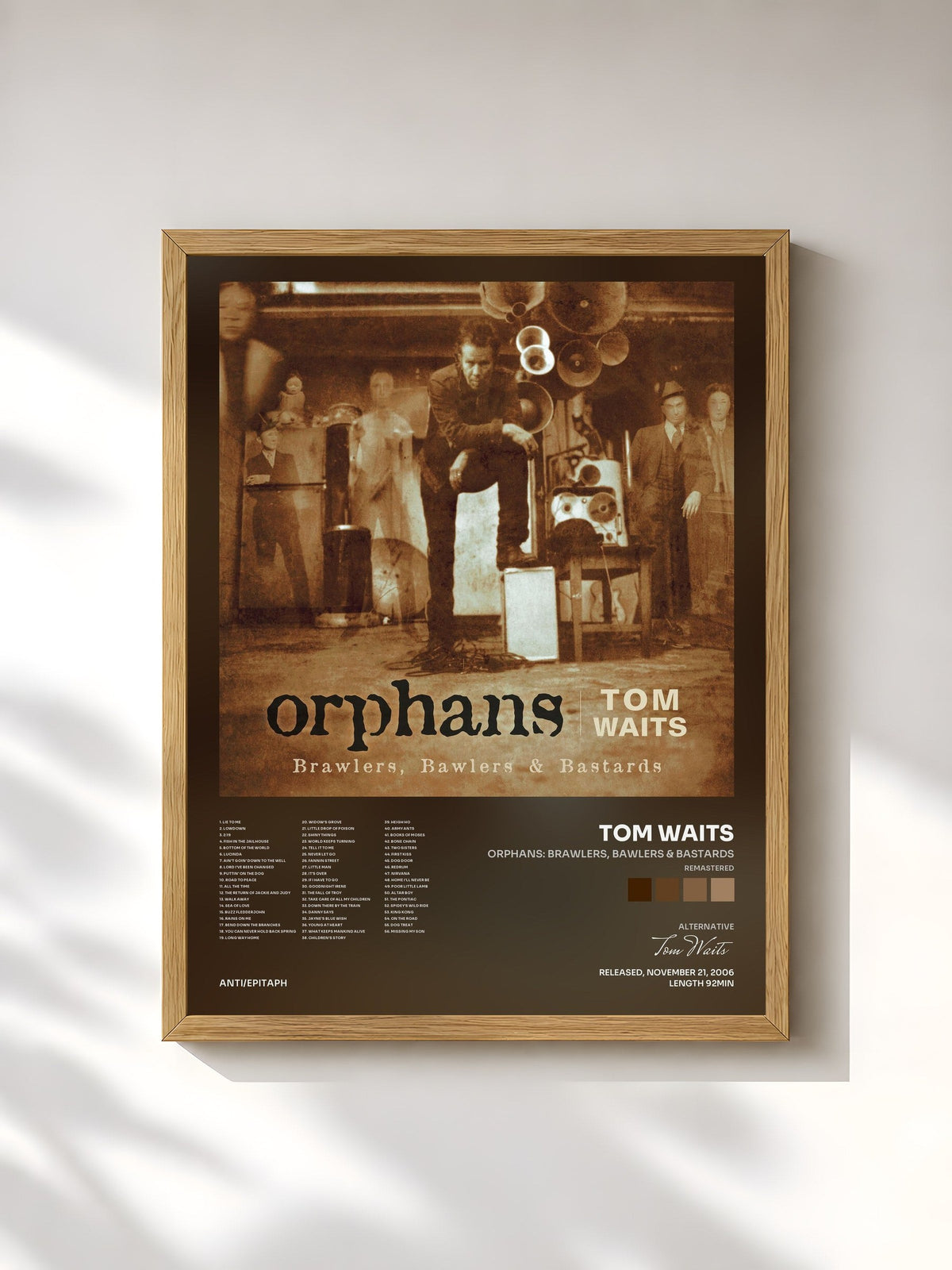 #bois Tableau de l'album Orphans: Brawlers, Bawlers & Bastards (Remastered) de Tom Waits, cadre en bois brut, imprimé et encadré en France