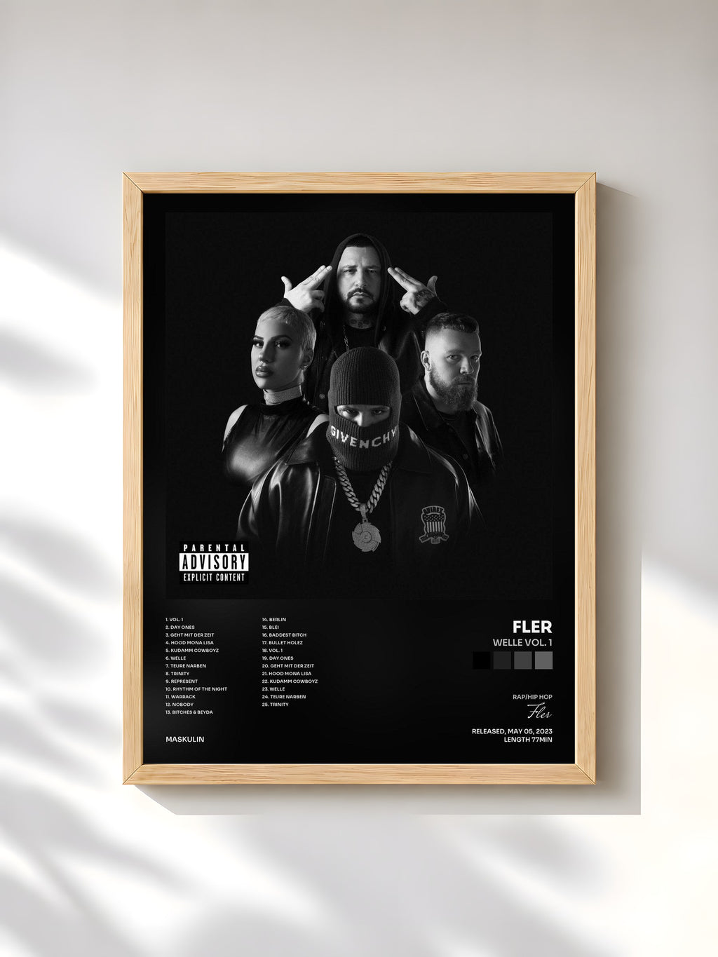 #bois Tableau de l'album Welle Vol. 1 de Fler, cadre en bois brut, imprimé et encadré en France