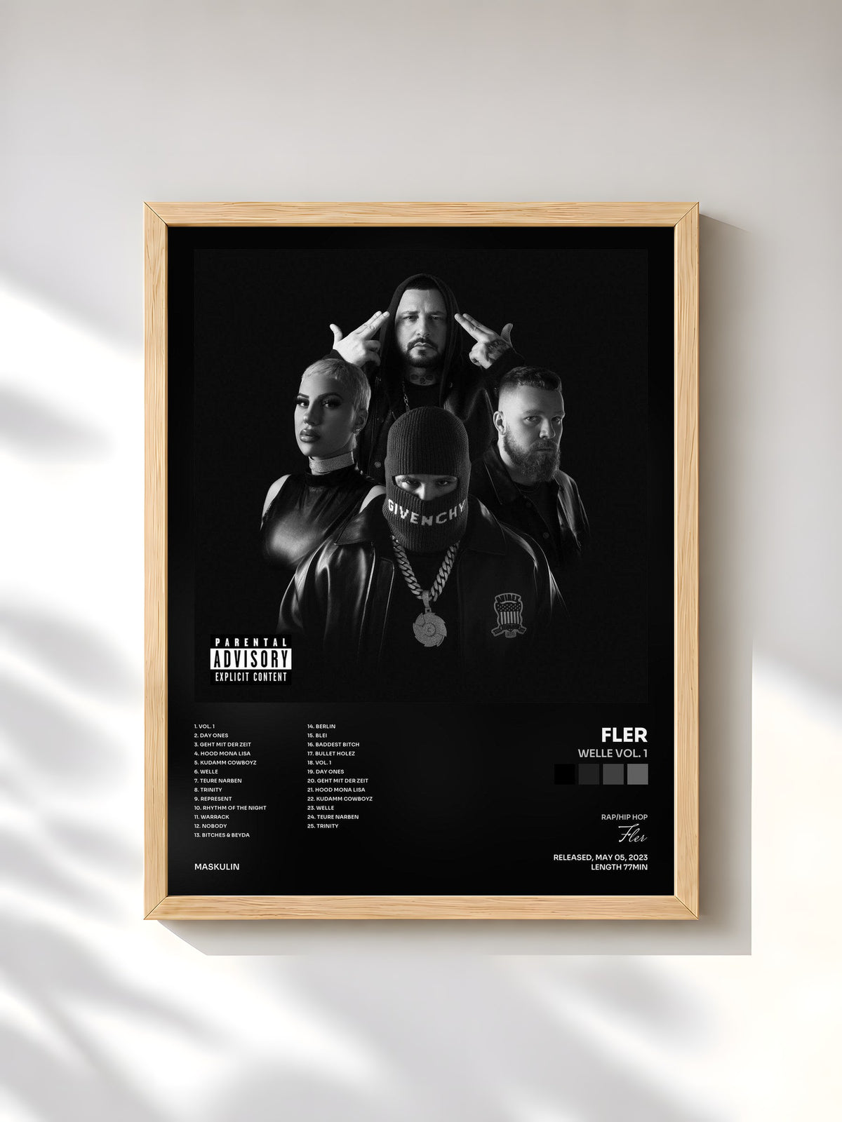 #bois Tableau de l'album Welle Vol. 1 de Fler, cadre en bois brut, imprimé et encadré en France