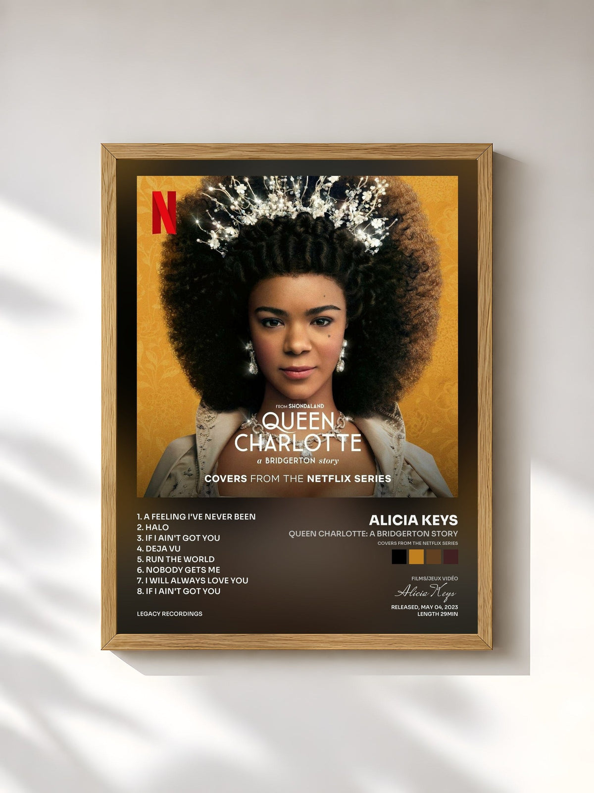 #bois Tableau de l'album Queen Charlotte: A Bridgerton Story (Covers from the Netflix Series) de Alicia Keys, cadre en bois brut, imprimé et encadré en France