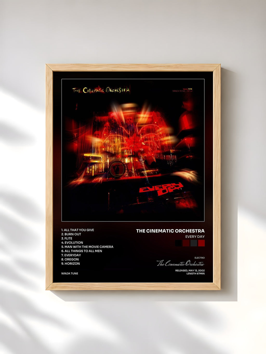 #bois Tableau de l'album Every Day de The Cinematic Orchestra, cadre en bois brut, imprimé et encadré en France
