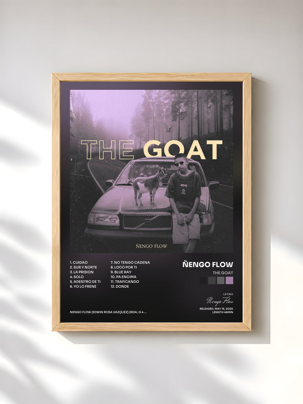 #bois Tableau de l'album The Goat de Ñengo Flow, cadre en bois brut, imprimé et encadré en France