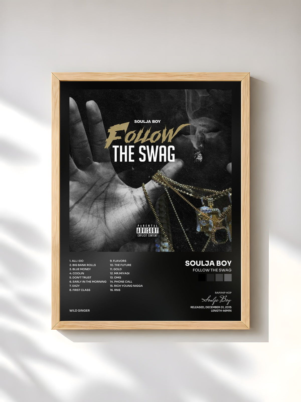 #bois Tableau de l'album Follow The Swag de Soulja Boy, cadre en bois brut, imprimé et encadré en France