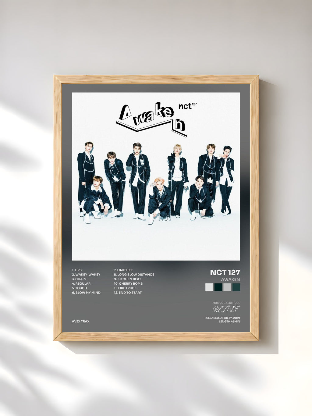 #bois Tableau de l'album Awaken de NCT 127, cadre en bois brut, imprimé et encadré en France