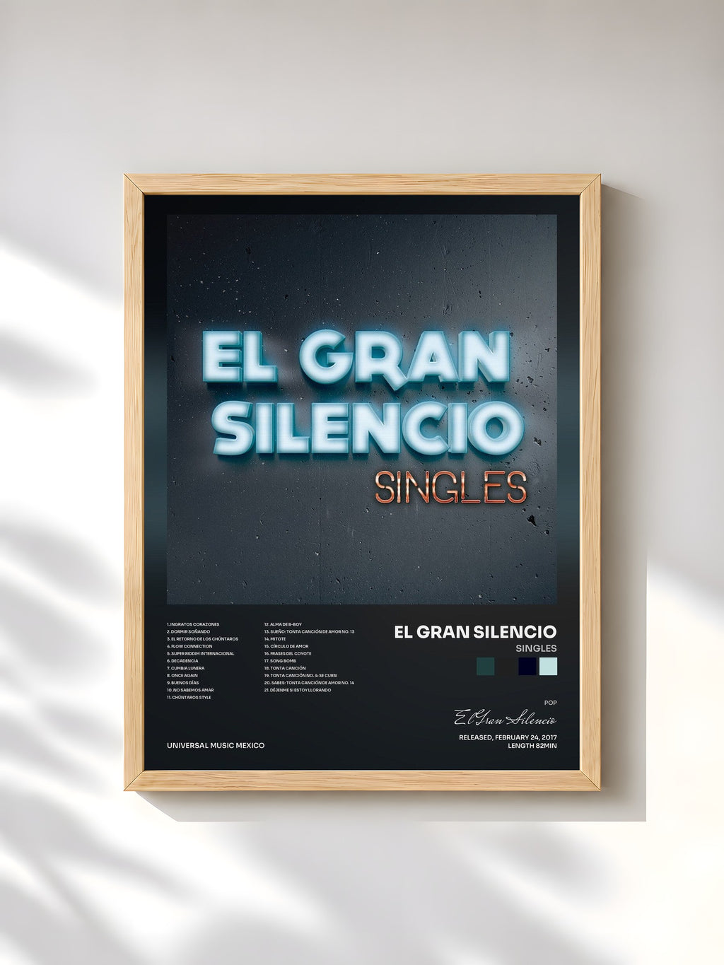 #bois Tableau de l'album Singles de El Gran Silencio, cadre en bois brut, imprimé et encadré en France