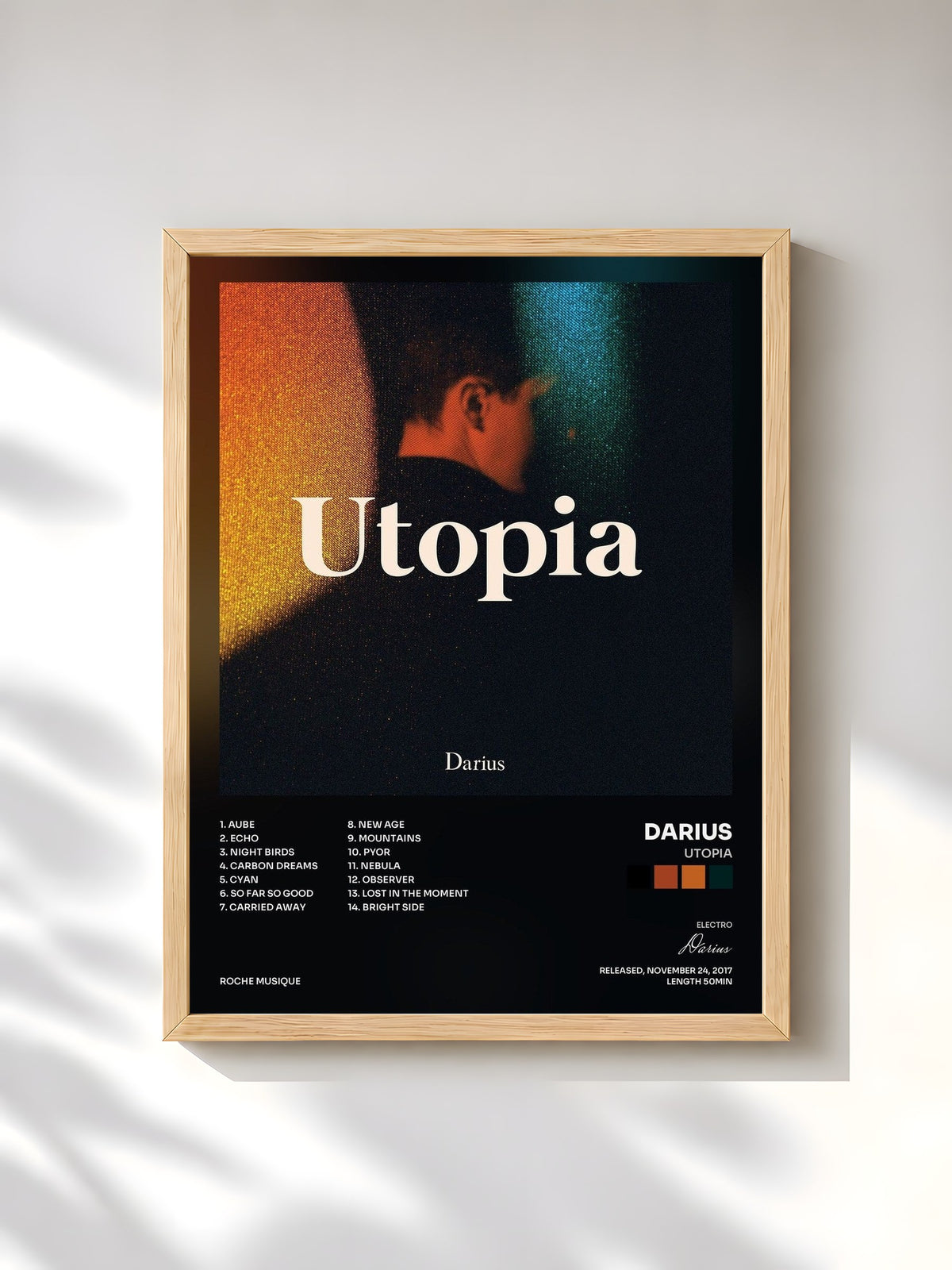 #bois Tableau de l'album Utopia de Darius, cadre en bois brut, imprimé et encadré en France
