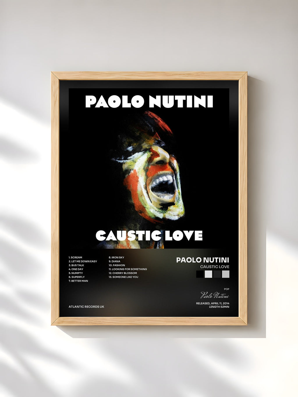#bois Tableau de l'album Caustic Love de Paolo Nutini, cadre en bois brut, imprimé et encadré en France