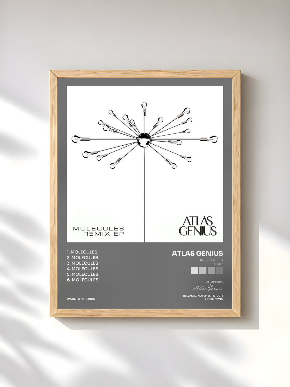 #bois Tableau de l'album Molecules (Remix EP) de Atlas Genius, cadre en bois brut, imprimé et encadré en France