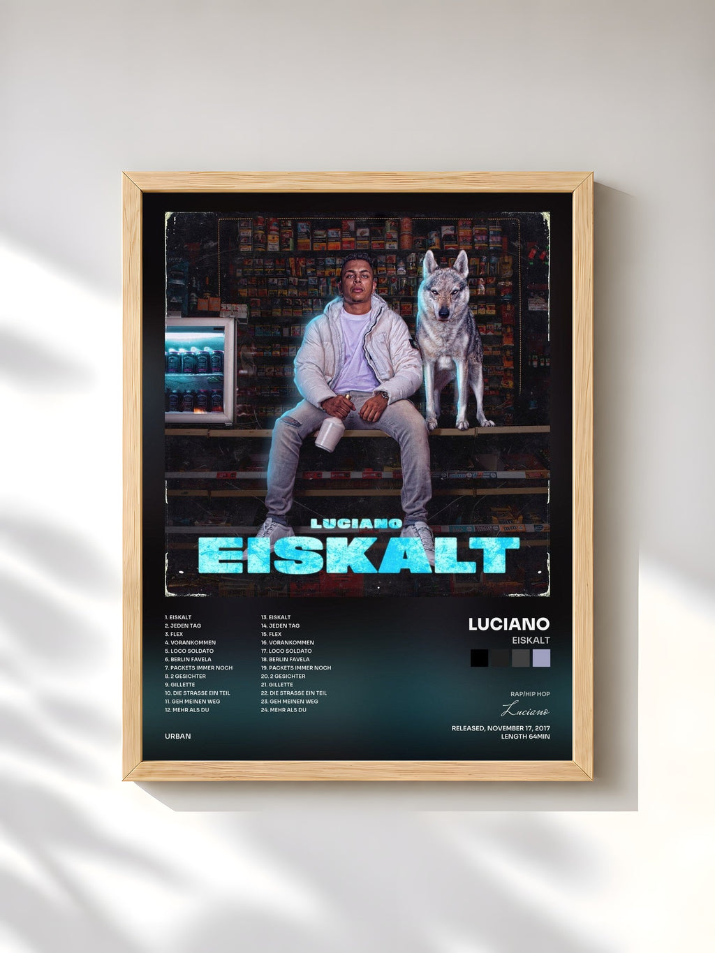 #bois Tableau de l'album Eiskalt de Luciano, cadre en bois brut, imprimé et encadré en France
