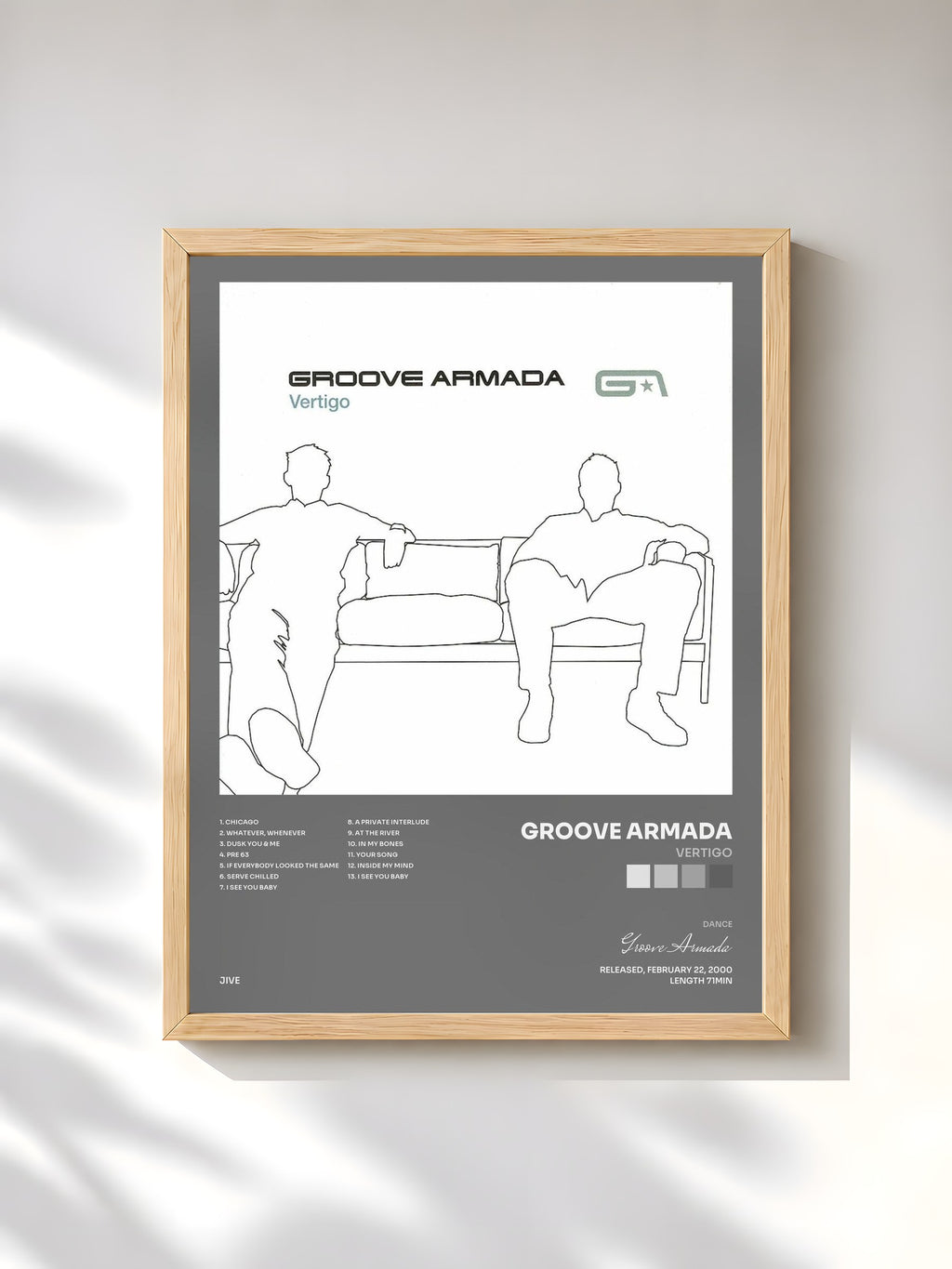 #bois Tableau de l'album Vertigo de Groove Armada, cadre en bois brut, imprimé et encadré en France