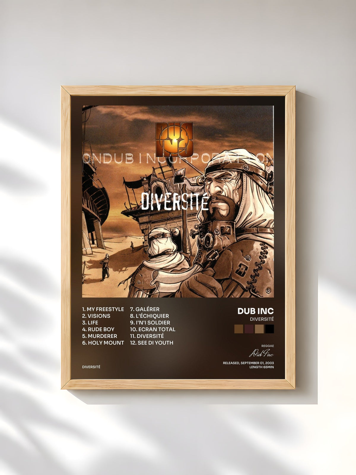 #bois Tableau de l'album Diversité de Dub Inc, cadre en bois brut, imprimé et encadré en France