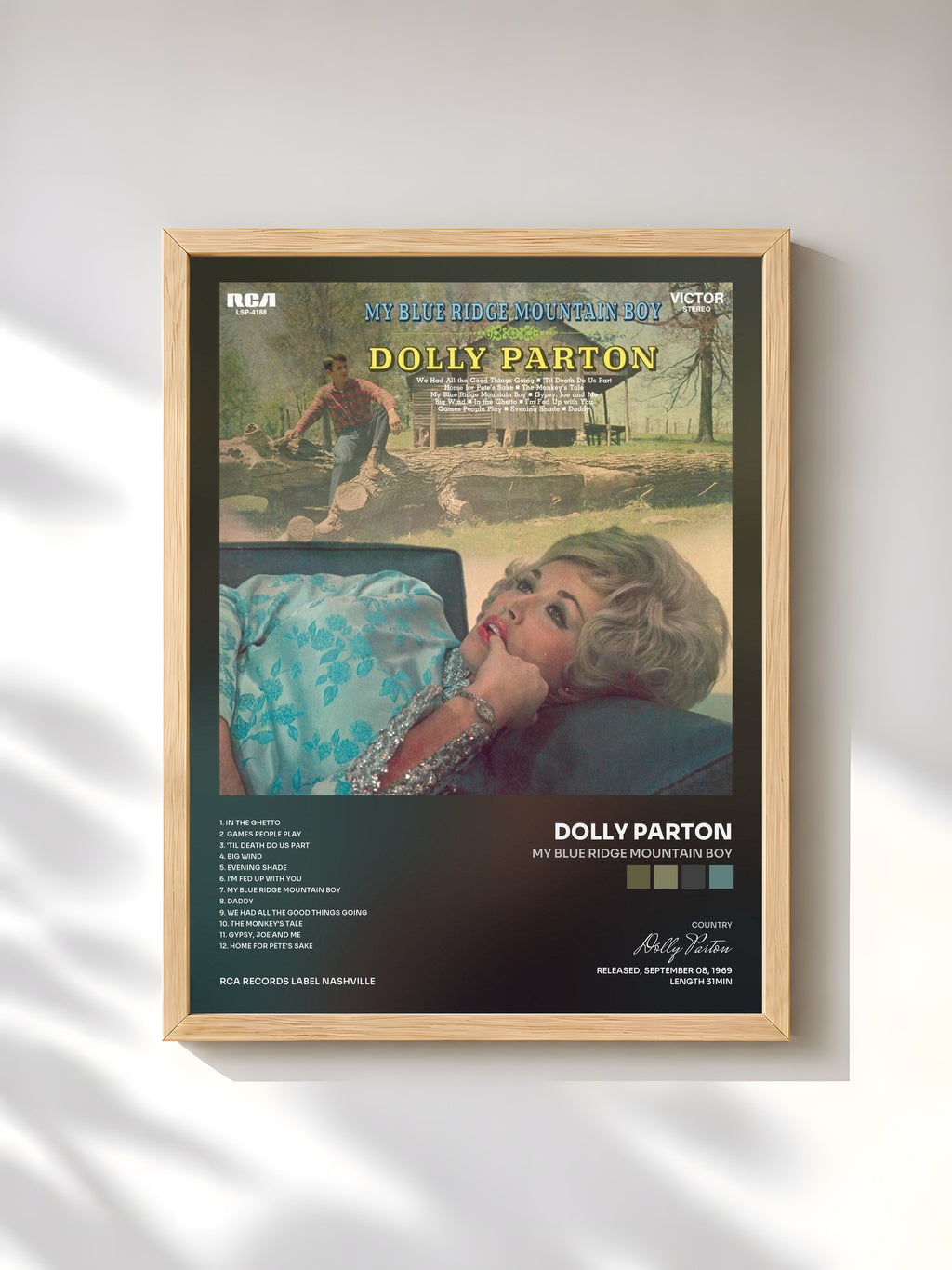 #bois Tableau de l'album My Blue Ridge Mountain Boy de Dolly Parton, cadre en bois brut, imprimé et encadré en France