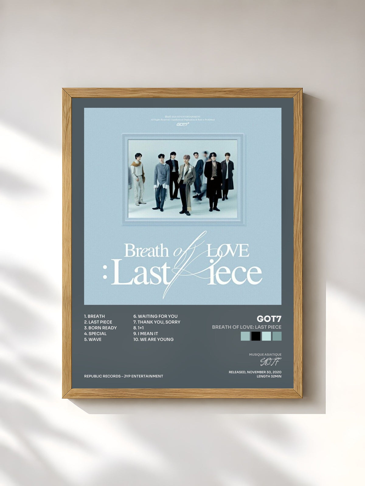 #bois Tableau de l'album Breath of Love: Last Piece de GOT7, cadre en bois brut, imprimé et encadré en France