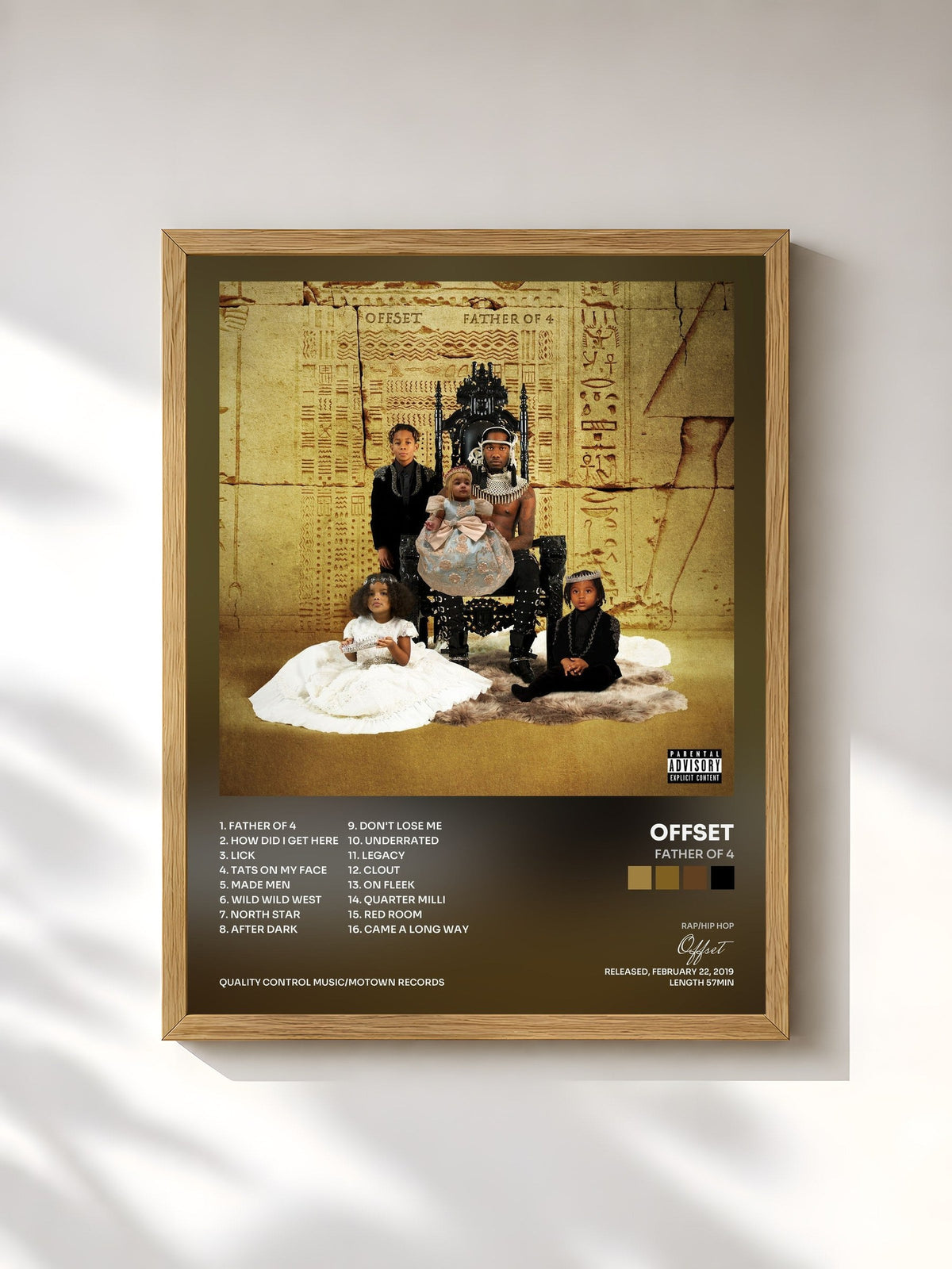 #bois Tableau de l'album FATHER OF 4 de Offset, cadre en bois brut, imprimé et encadré en France