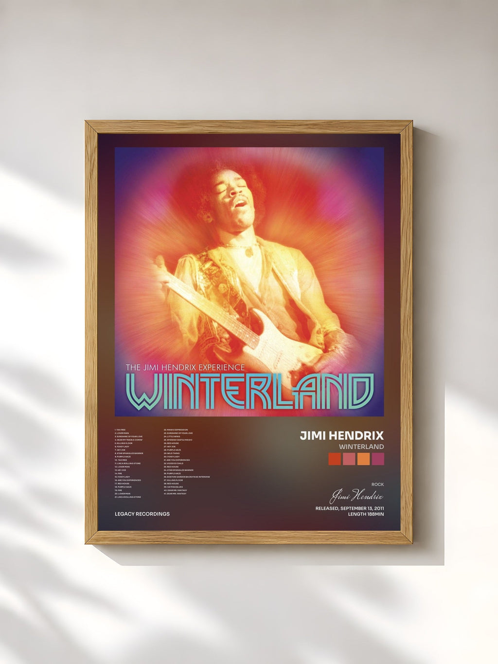 #bois Tableau de l'album Winterland de Jimi Hendrix, cadre en bois brut, imprimé et encadré en France