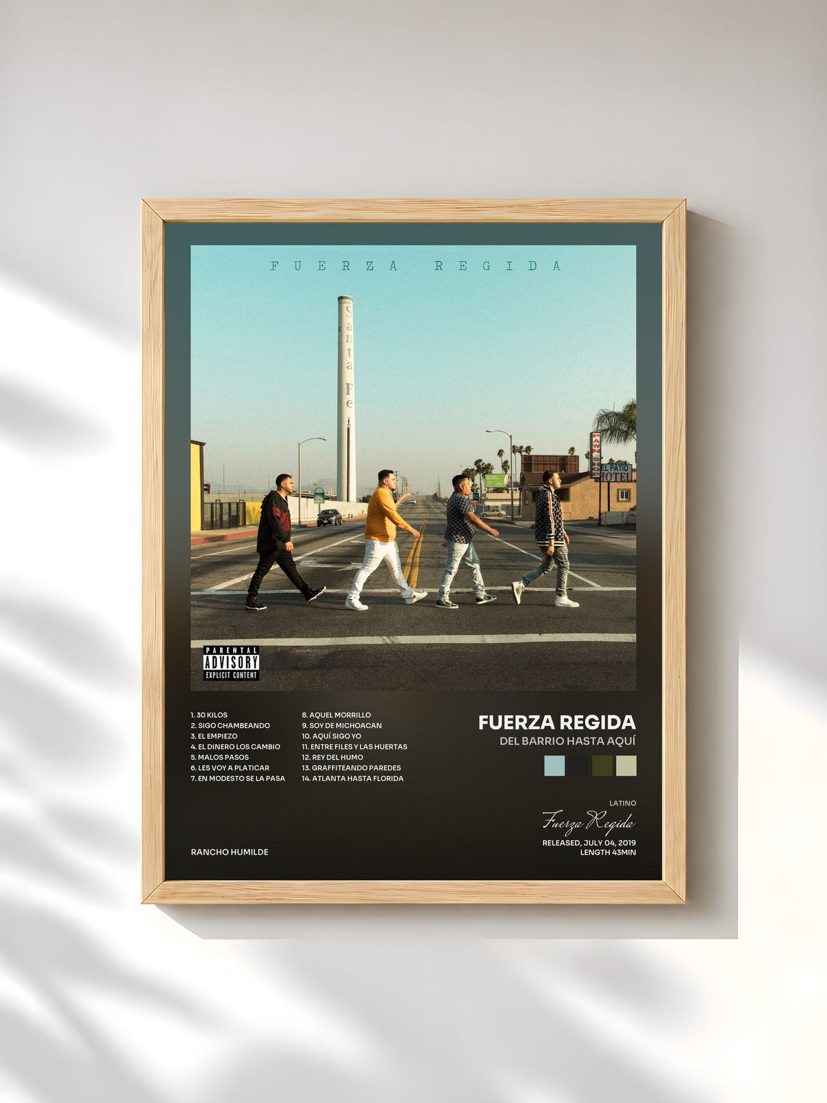 #bois Tableau de l'album Del Barrio Hasta Aquí de Fuerza Regida, cadre en bois brut, imprimé et encadré en France