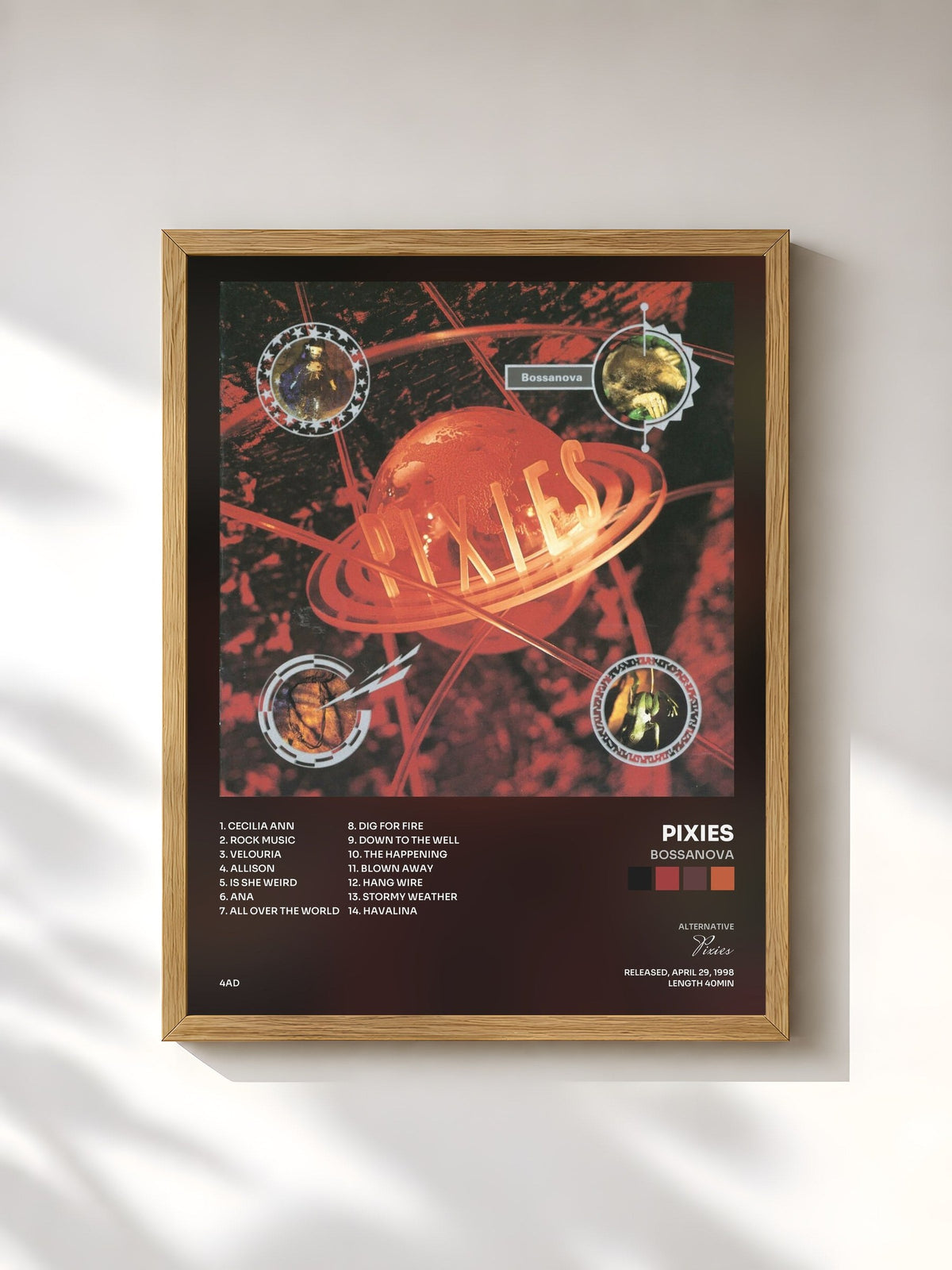 #bois Tableau de l'album Bossanova de Pixies, cadre en bois brut, imprimé et encadré en France
