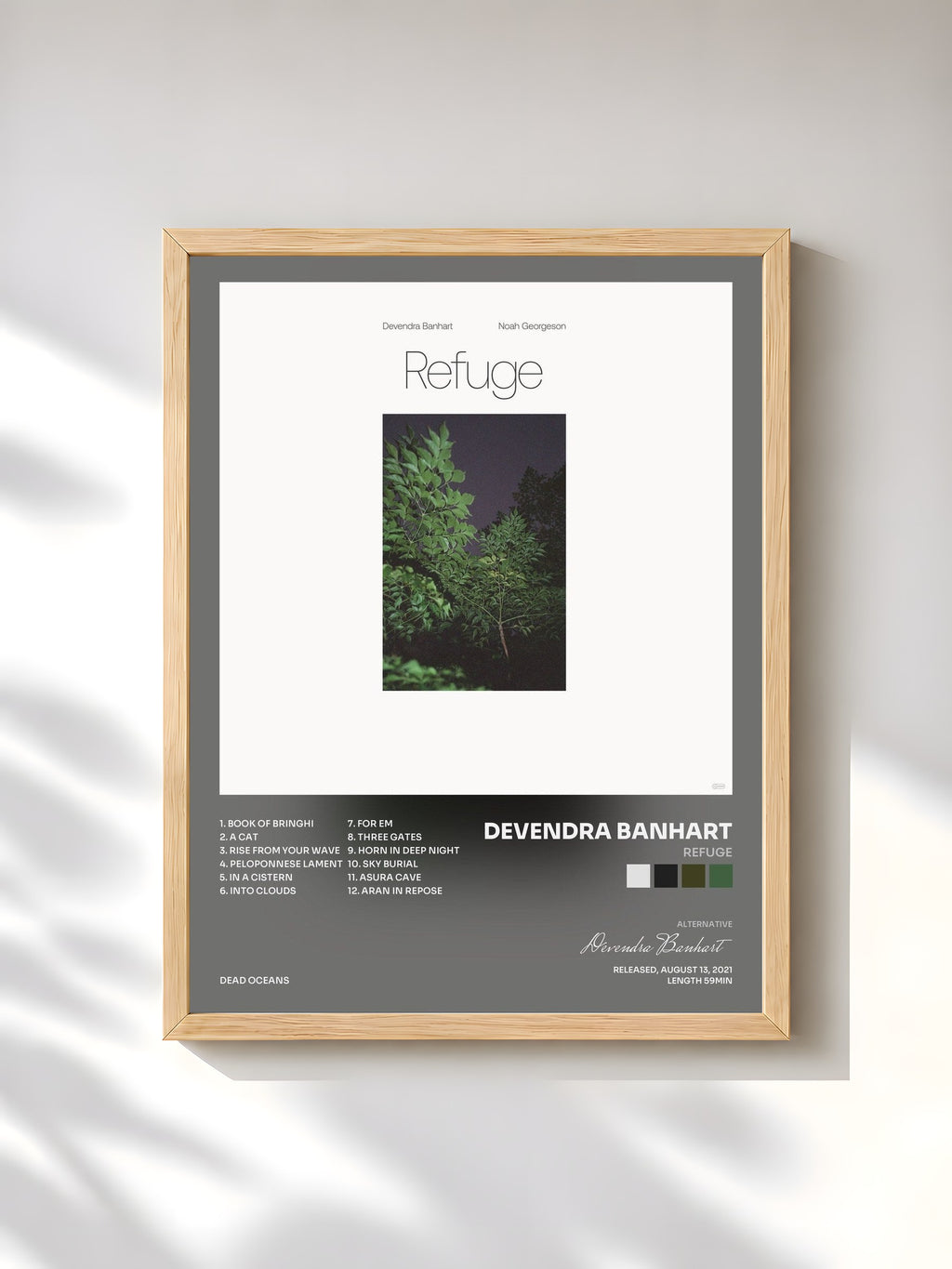 #bois Tableau de l'album Refuge de Devendra Banhart, cadre en bois brut, imprimé et encadré en France