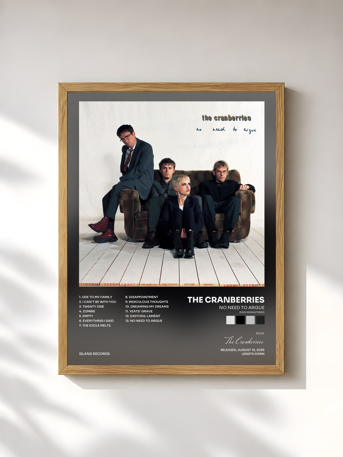 #bois Tableau de l'album No Need To Argue (2025 Remastered) de The Cranberries, cadre en bois brut, imprimé et encadré en France