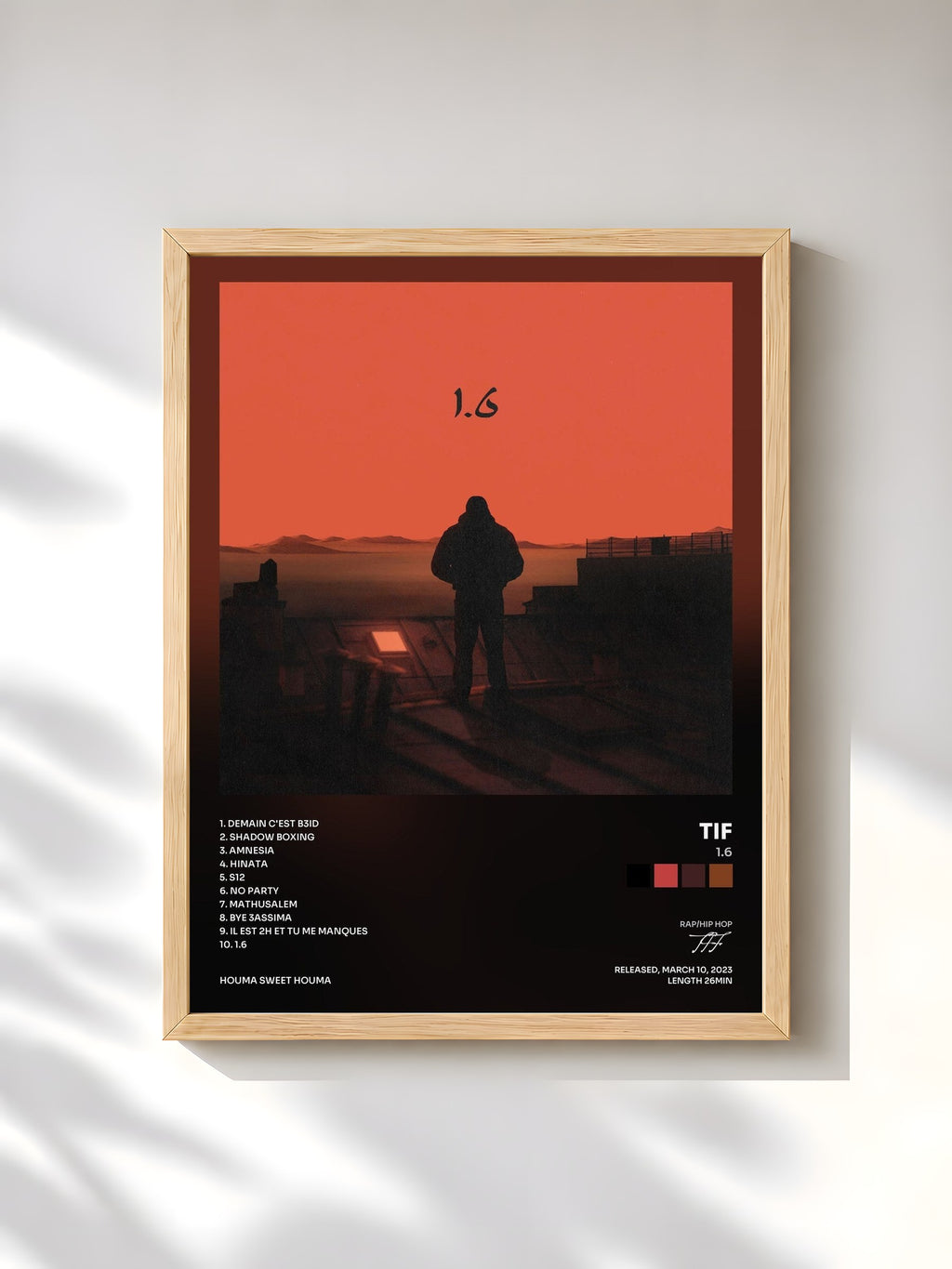 #bois Tableau de l'album 1.6 de TIF, cadre en bois brut, imprimé et encadré en France
