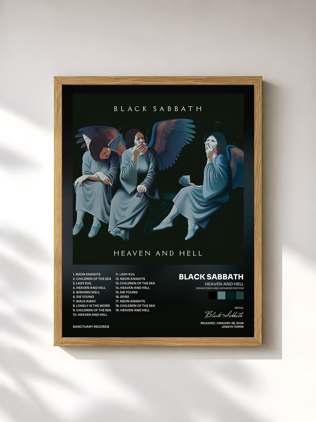 #bois Tableau de l'album Heaven and Hell (Remastered and Expanded Edition) de Black Sabbath, cadre en bois brut, imprimé et encadré en France