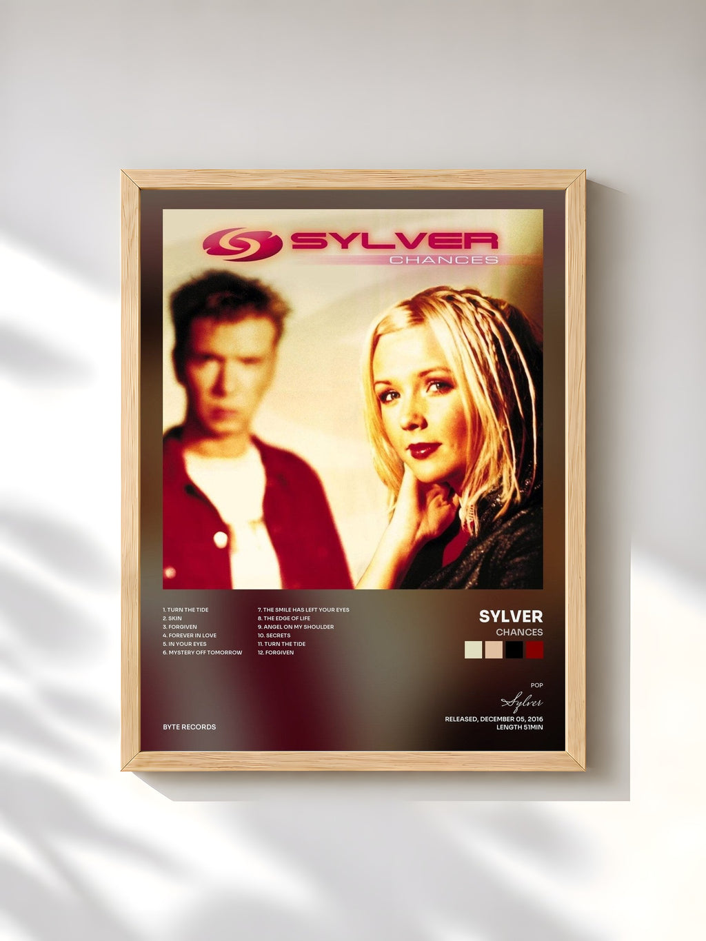 #bois Tableau de l'album Chances de Sylver, cadre en bois brut, imprimé et encadré en France