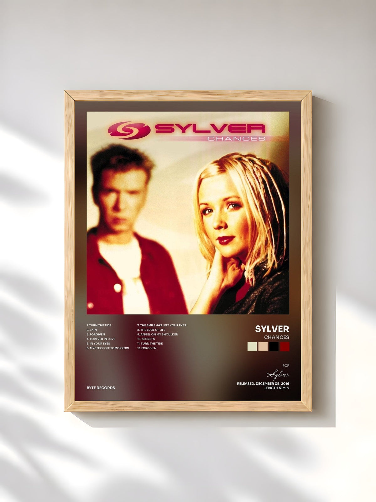 #bois Tableau de l'album Chances de Sylver, cadre en bois brut, imprimé et encadré en France