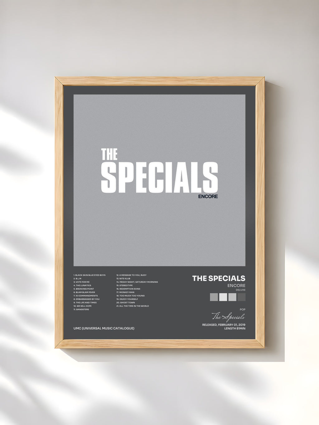 #bois Tableau de l'album Encore (Deluxe) de The Specials, cadre en bois brut, imprimé et encadré en France