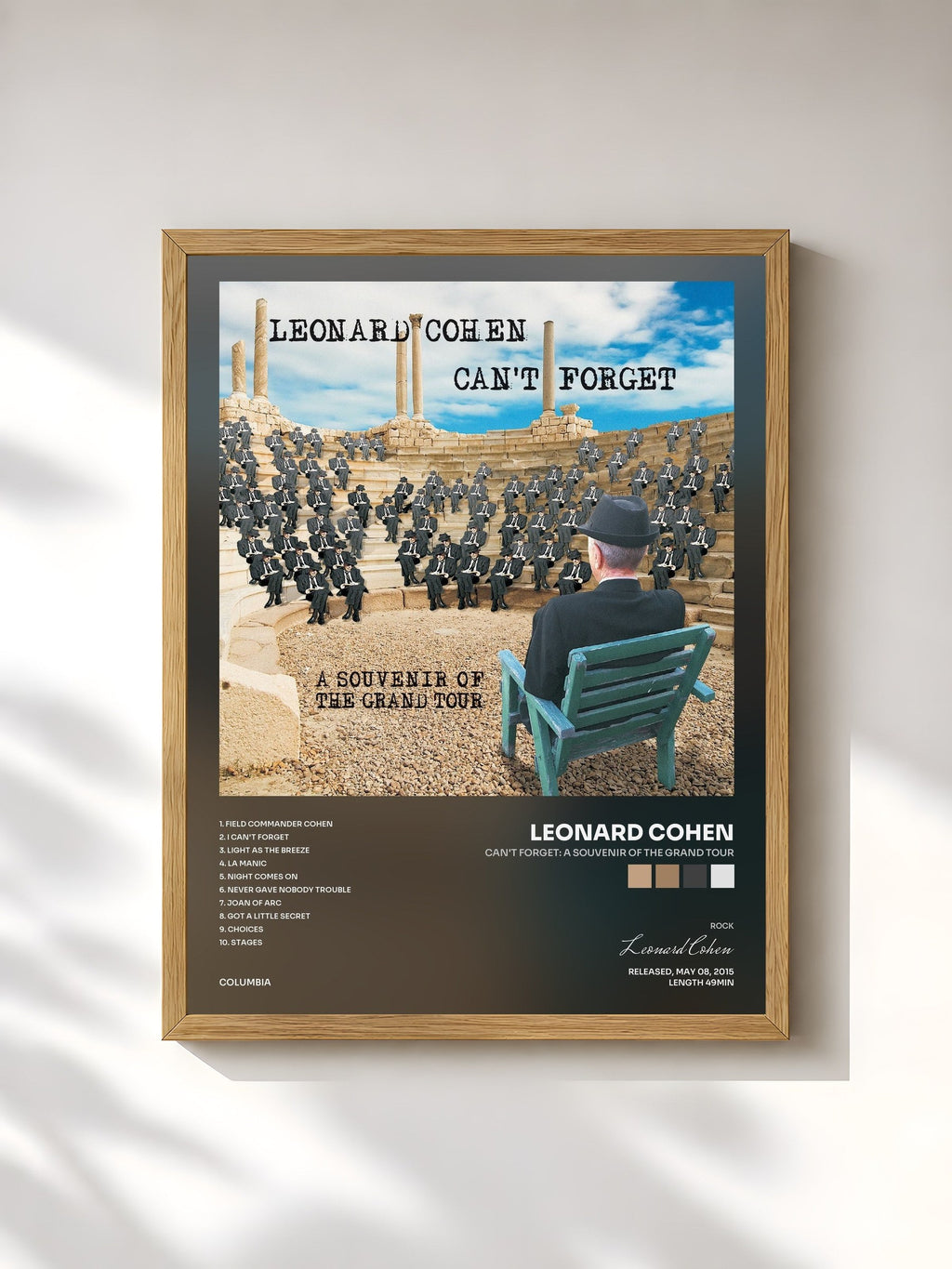#bois Tableau de l'album Can't Forget: A Souvenir of the Grand Tour de Leonard Cohen, cadre en bois brut, imprimé et encadré en France
