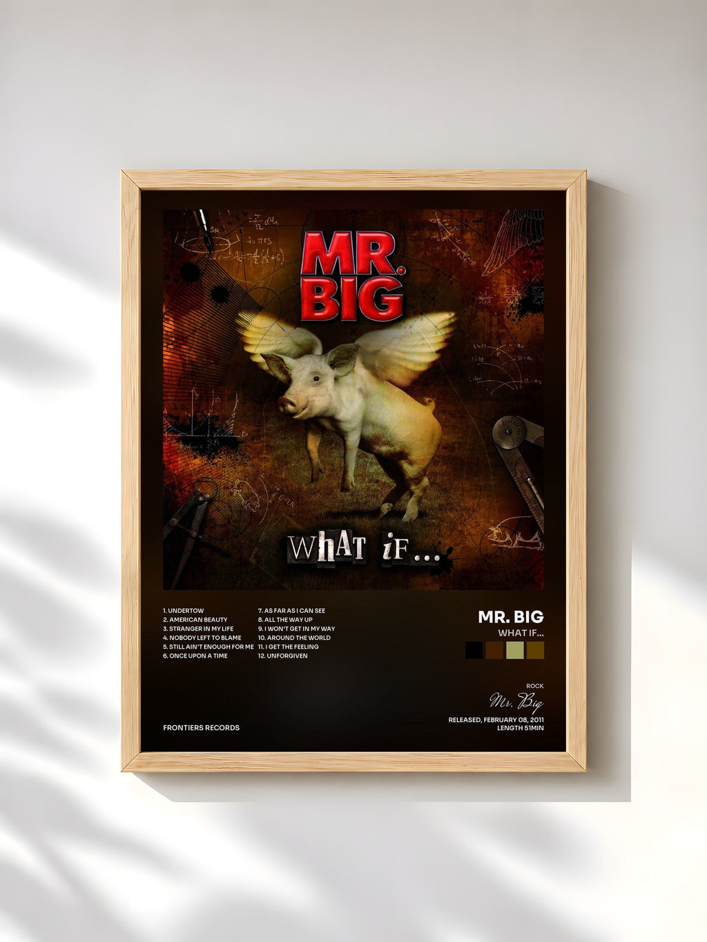 #bois Tableau de l'album What If... de Mr. Big, cadre en bois brut, imprimé et encadré en France
