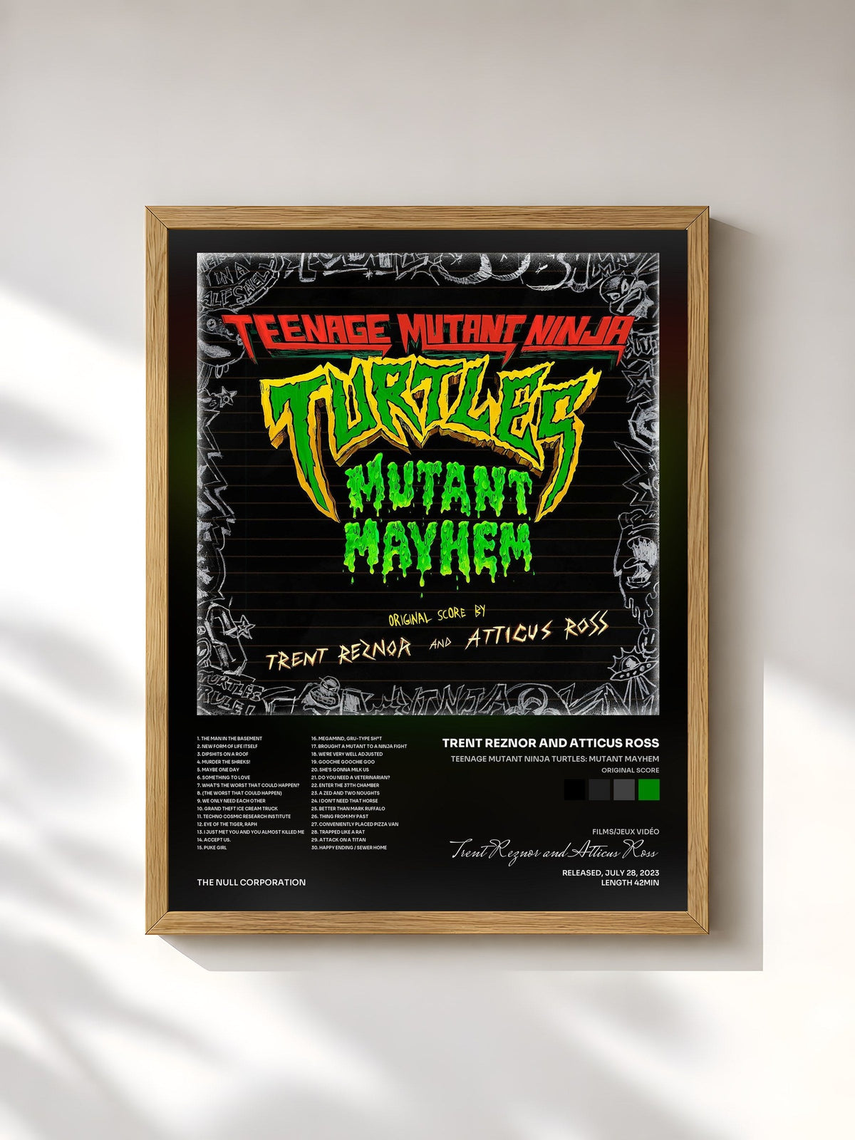 #bois Tableau de l'album Teenage Mutant Ninja Turtles: Mutant Mayhem (Original Score) de Trent Reznor and Atticus Ross, cadre en bois brut, imprimé et encadré en France