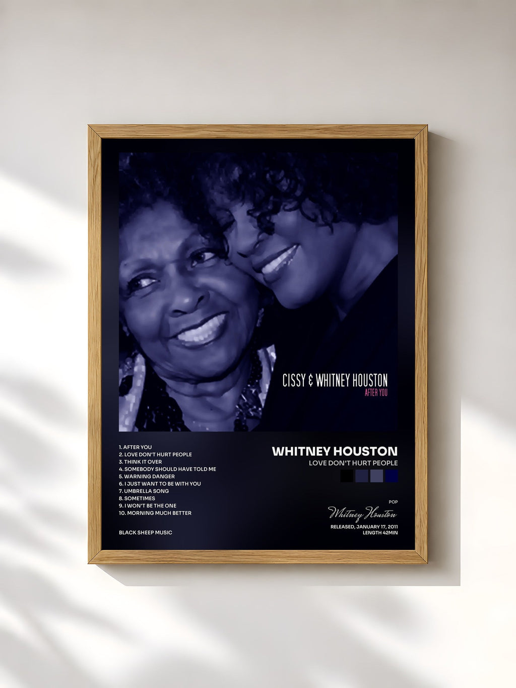 #bois Tableau de l'album Love Don't Hurt People de Whitney Houston, cadre en bois brut, imprimé et encadré en France