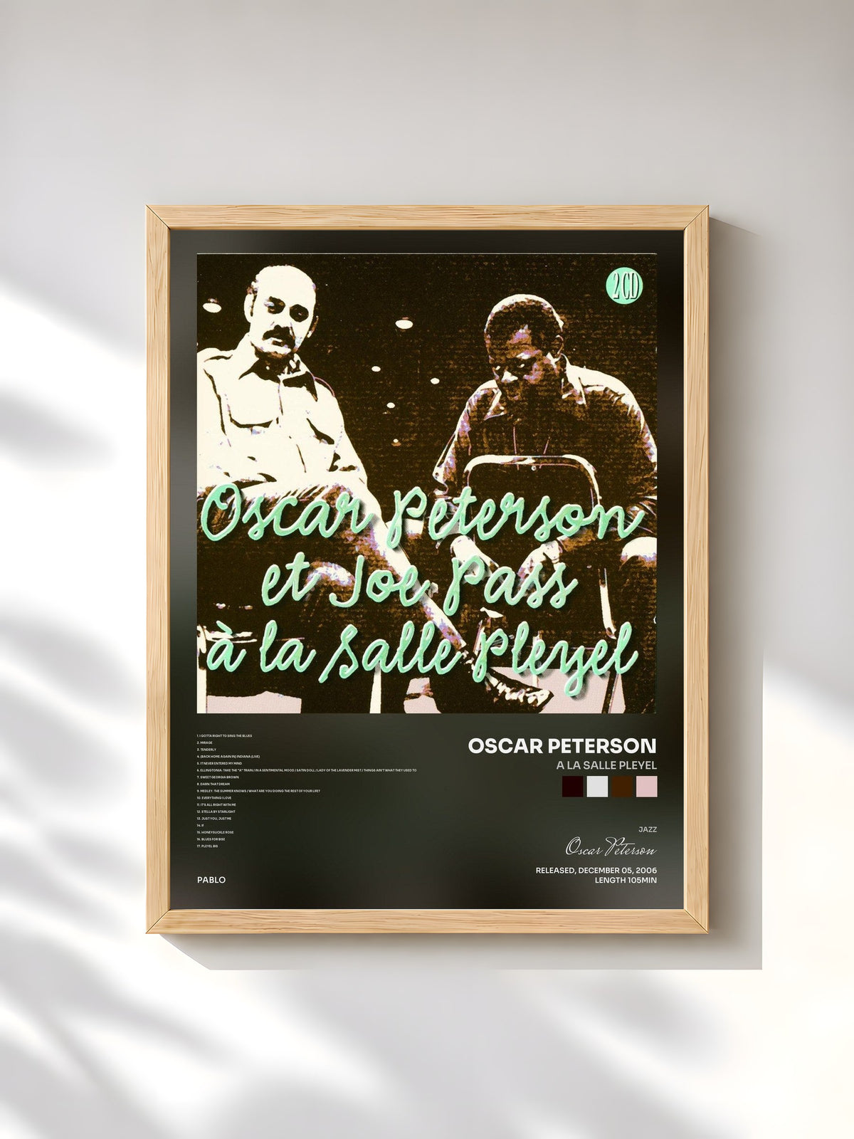 #bois Tableau de l'album A La Salle Pleyel de Oscar Peterson, cadre en bois brut, imprimé et encadré en France