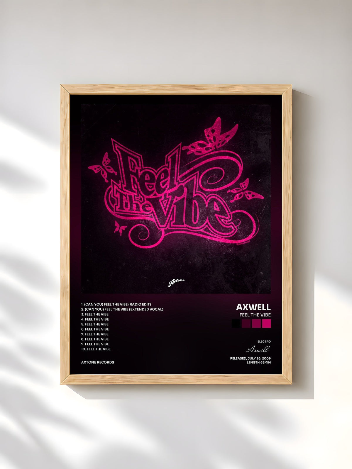 #bois Tableau de l'album Feel The Vibe de Axwell, cadre en bois brut, imprimé et encadré en France