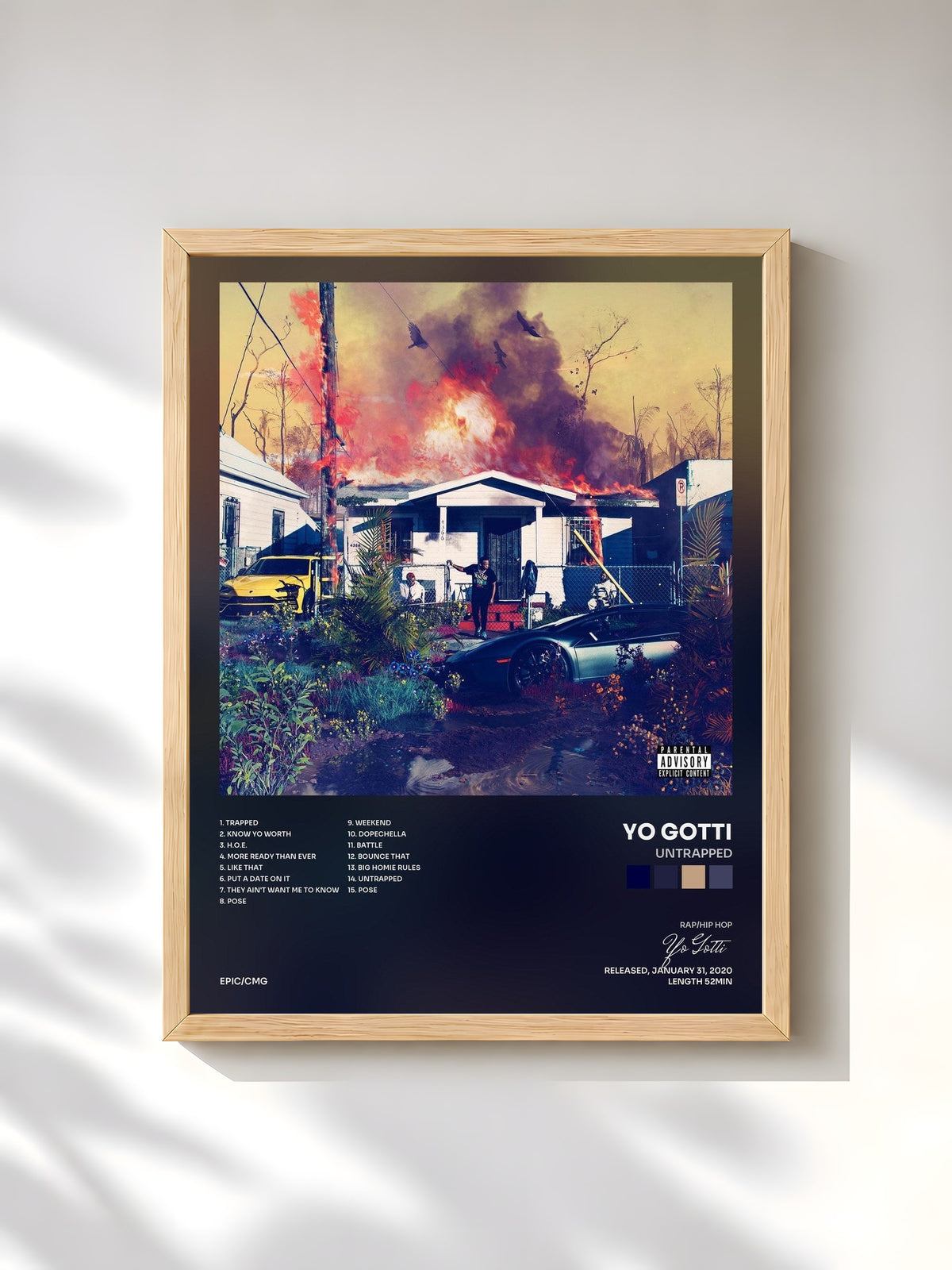 #bois Tableau de l'album Untrapped de Yo Gotti, cadre en bois brut, imprimé et encadré en France