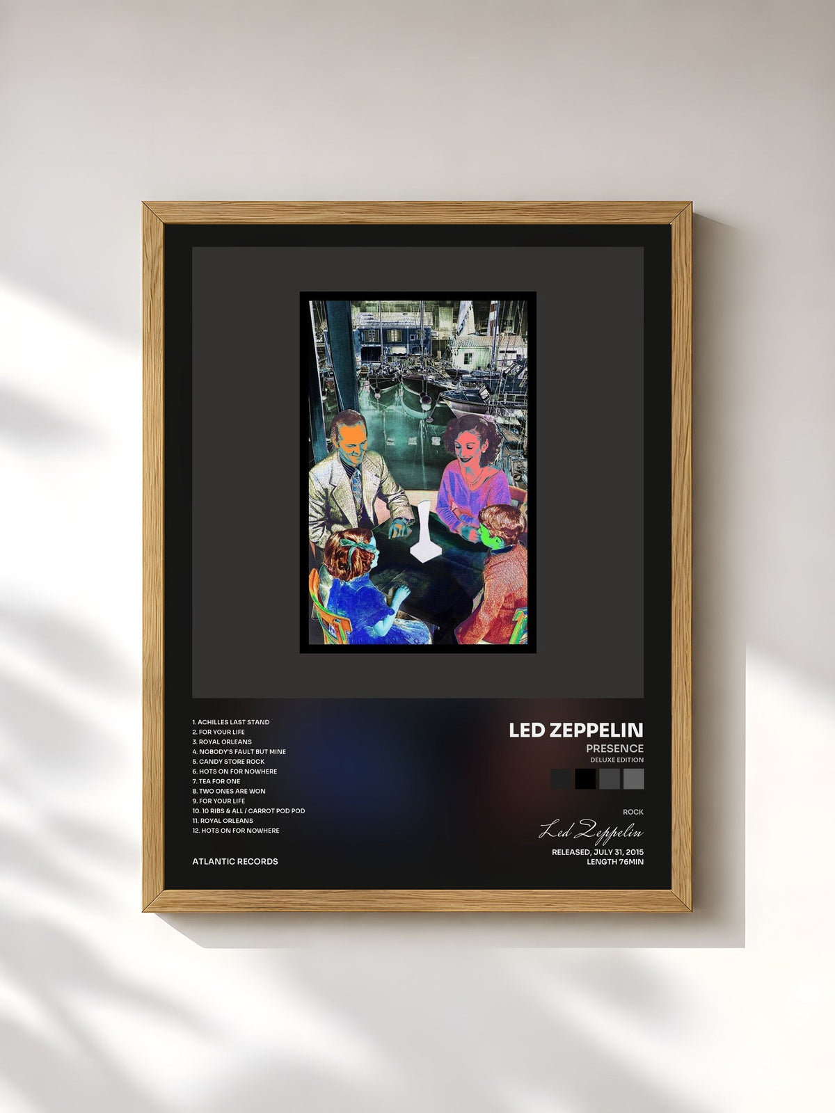 #bois Tableau de l'album Presence (Deluxe Edition) de Led Zeppelin, cadre en bois brut, imprimé et encadré en France