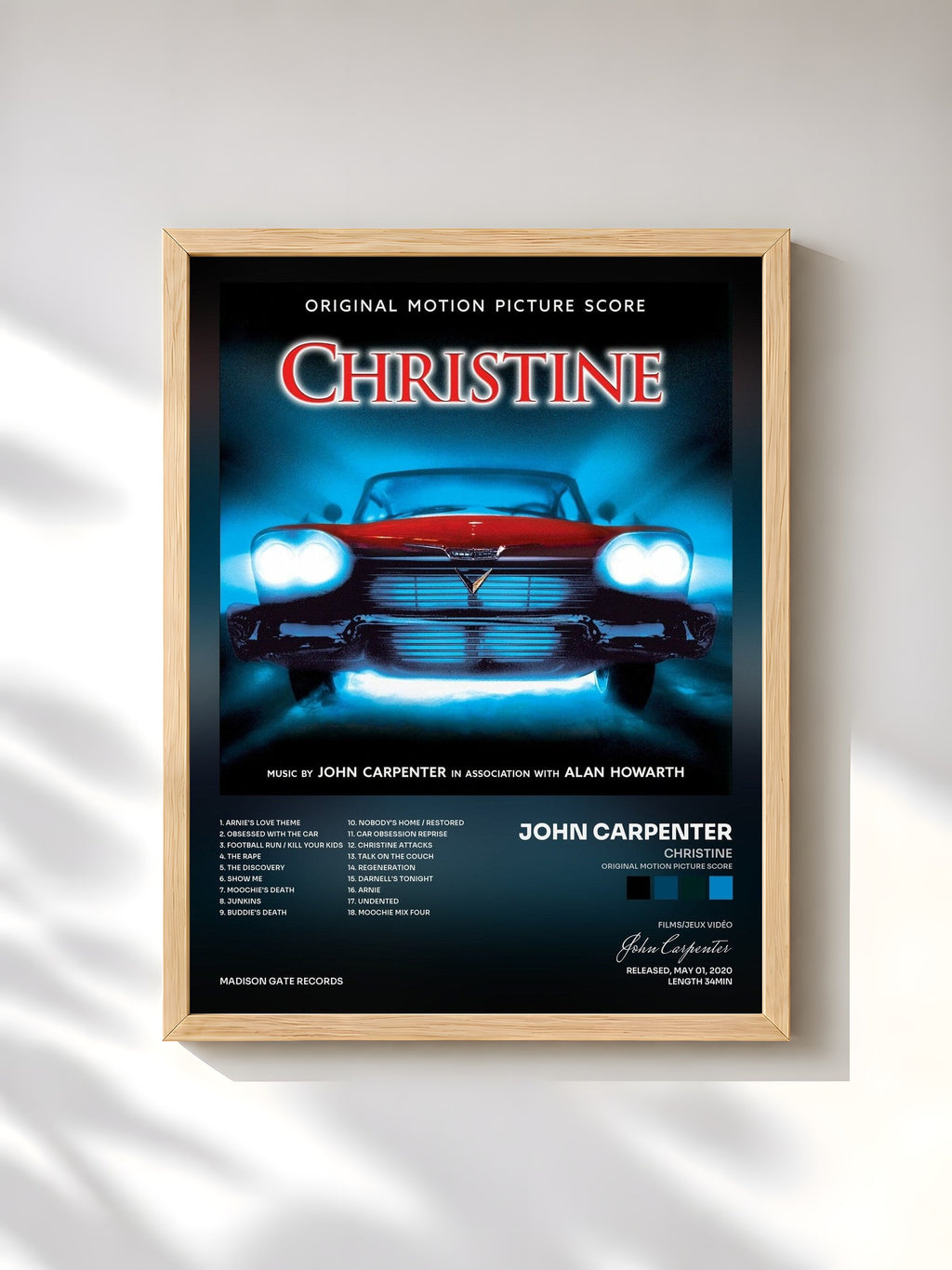 #bois Tableau de l'album Christine (Original Motion Picture Score) de John Carpenter, cadre en bois brut, imprimé et encadré en France