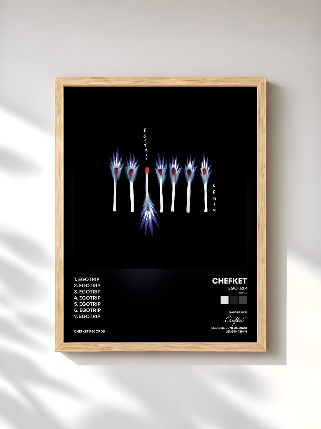#bois Tableau de l'album Egotrip (Remix) de Chefket, cadre en bois brut, imprimé et encadré en France