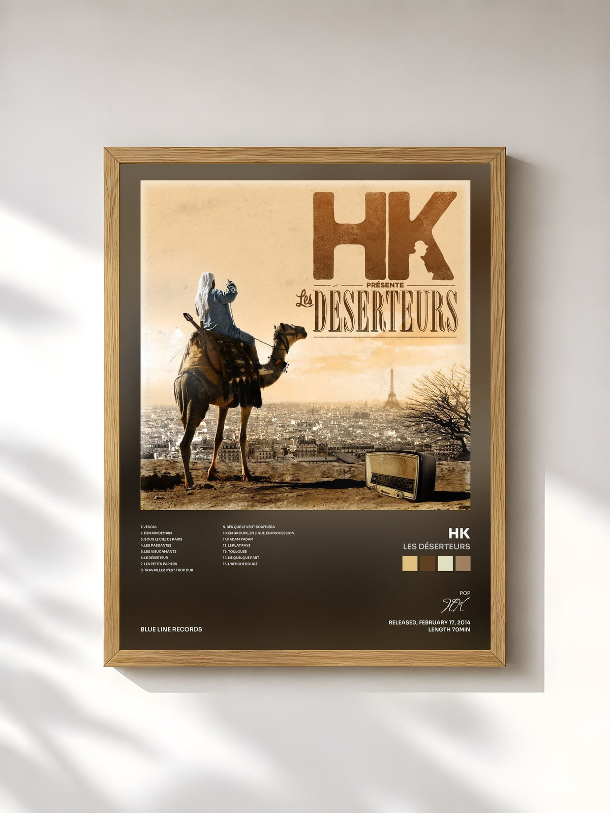 #bois Tableau de l'album Les déserteurs de HK, cadre en bois brut, imprimé et encadré en France