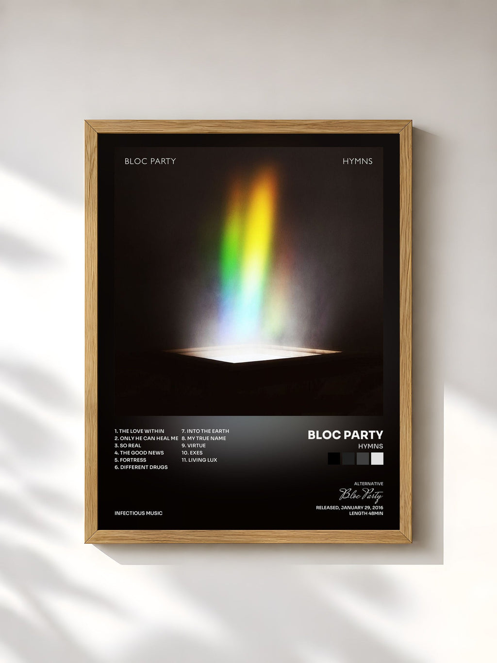 #bois Tableau de l'album Hymns de Bloc Party, cadre en bois brut, imprimé et encadré en France