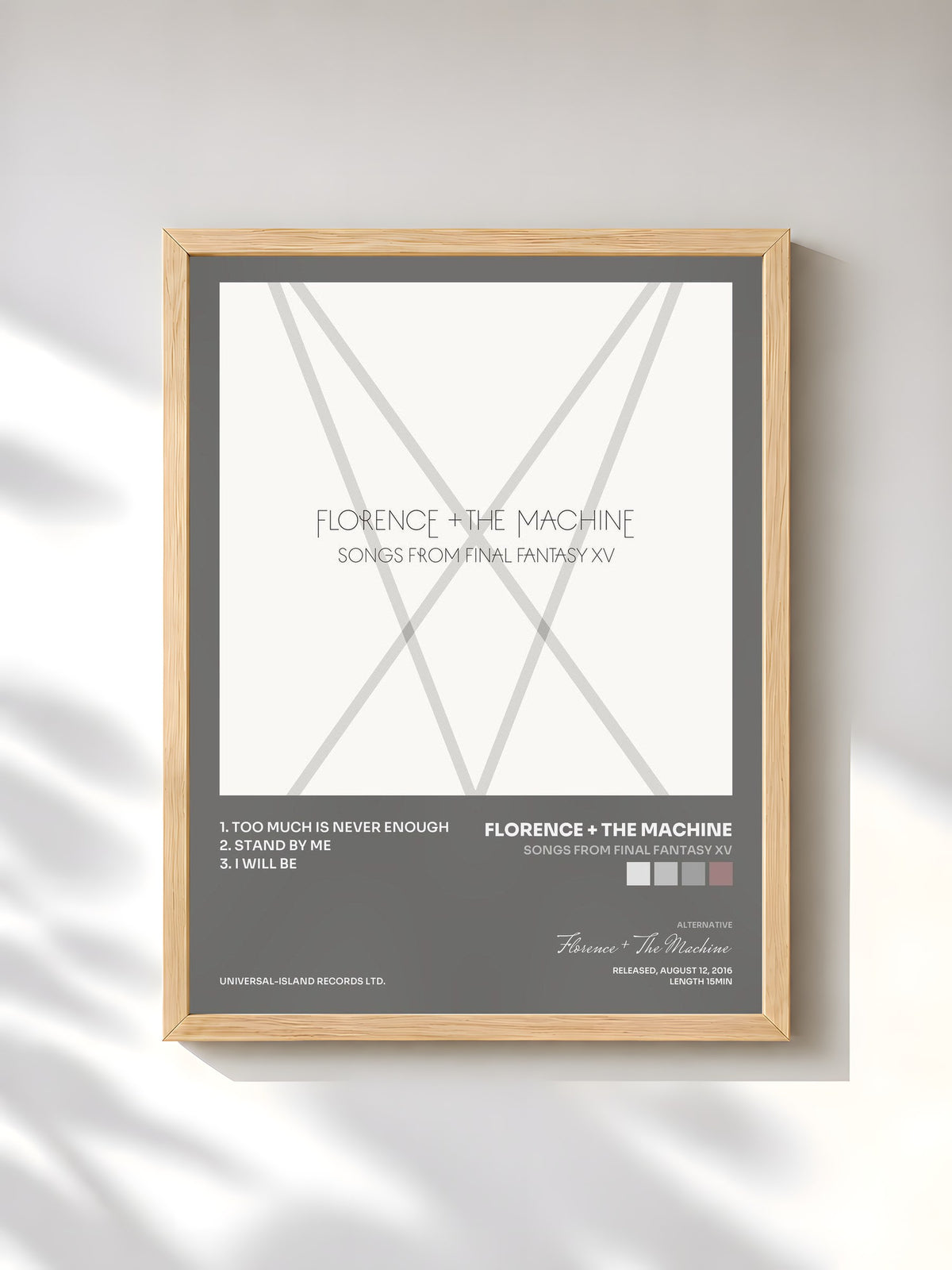 #bois Tableau de l'album Songs From Final Fantasy XV de Florence + The Machine, cadre en bois brut, imprimé et encadré en France